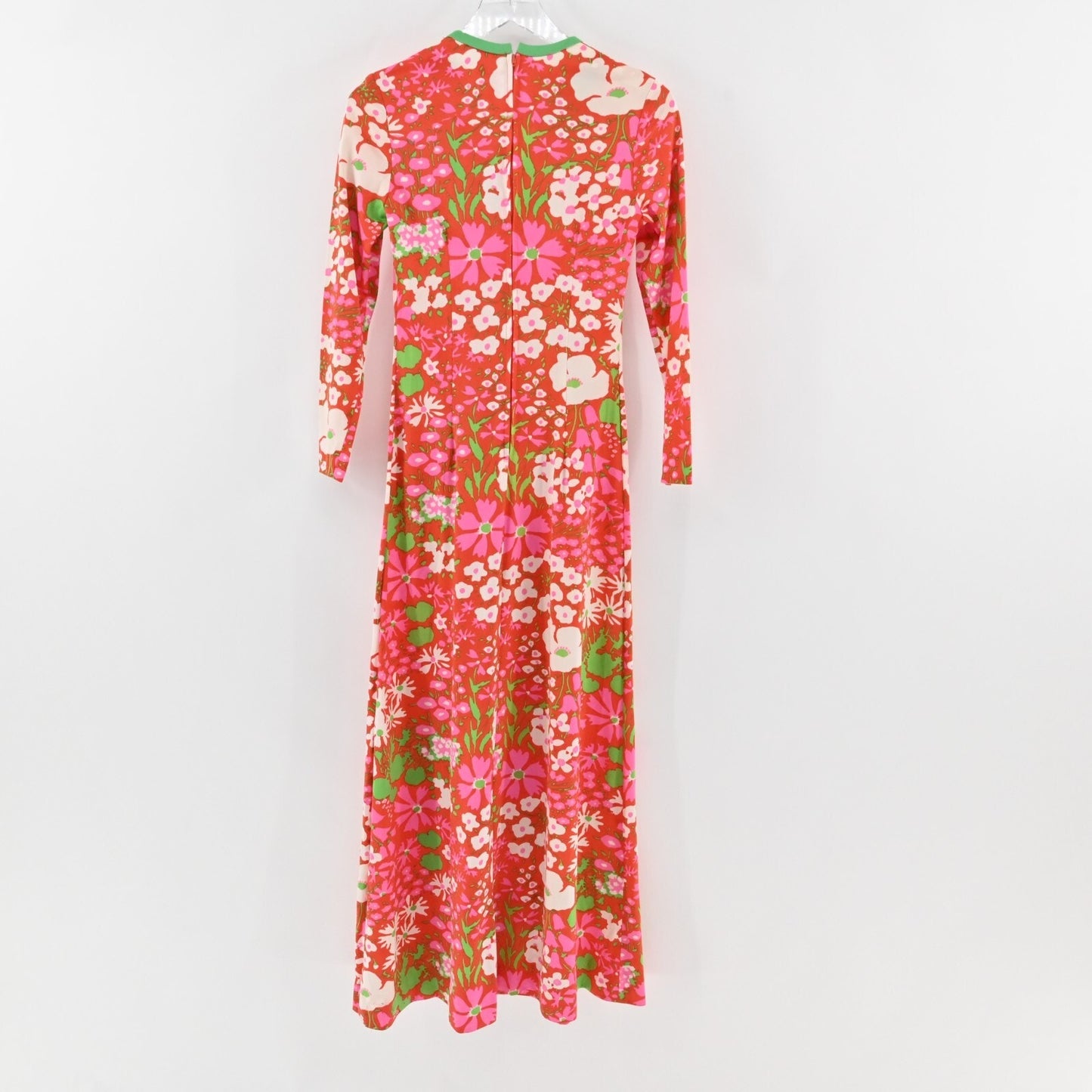 70s Maxi Dress Long Sleeve Floral Pink Green Retro THE CLIQUE Size S - Vtg 8