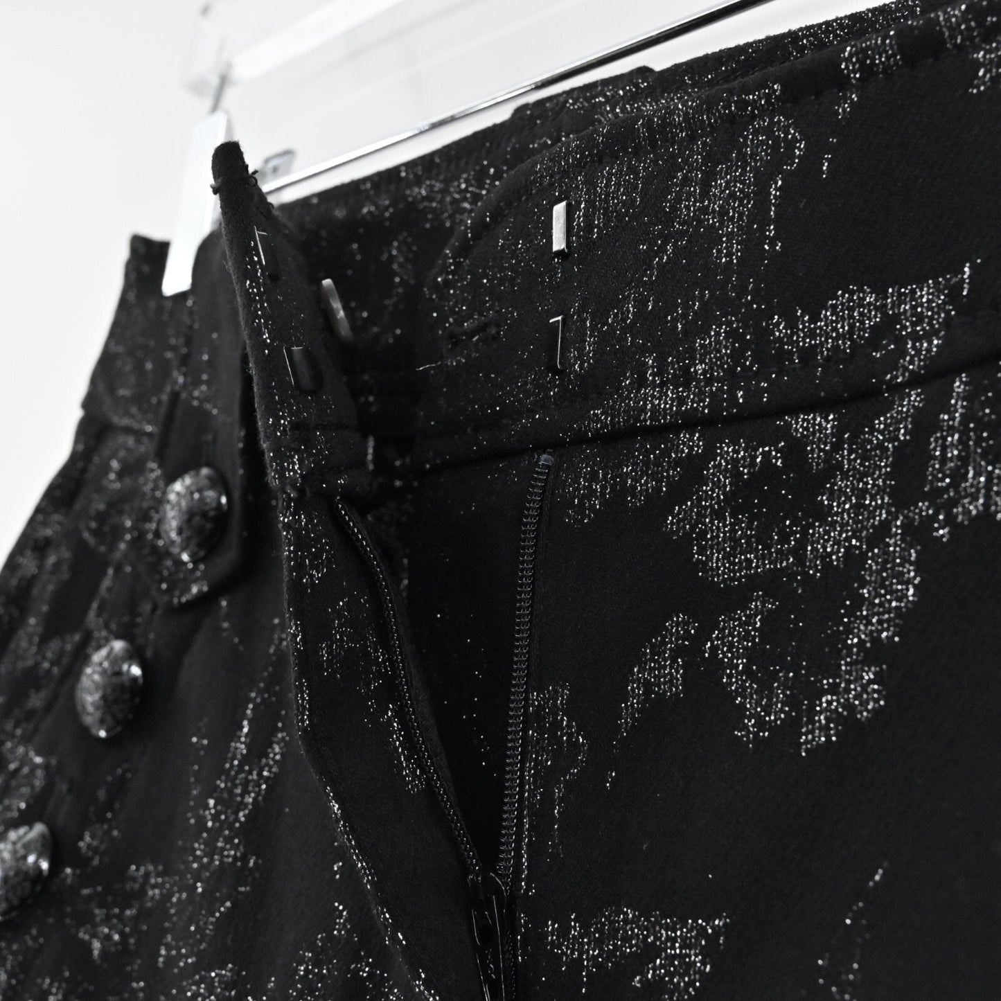WHBM Brocade Floral Pants Womens 4 Jacquard Floral Tuxedo Silver Button Metallic