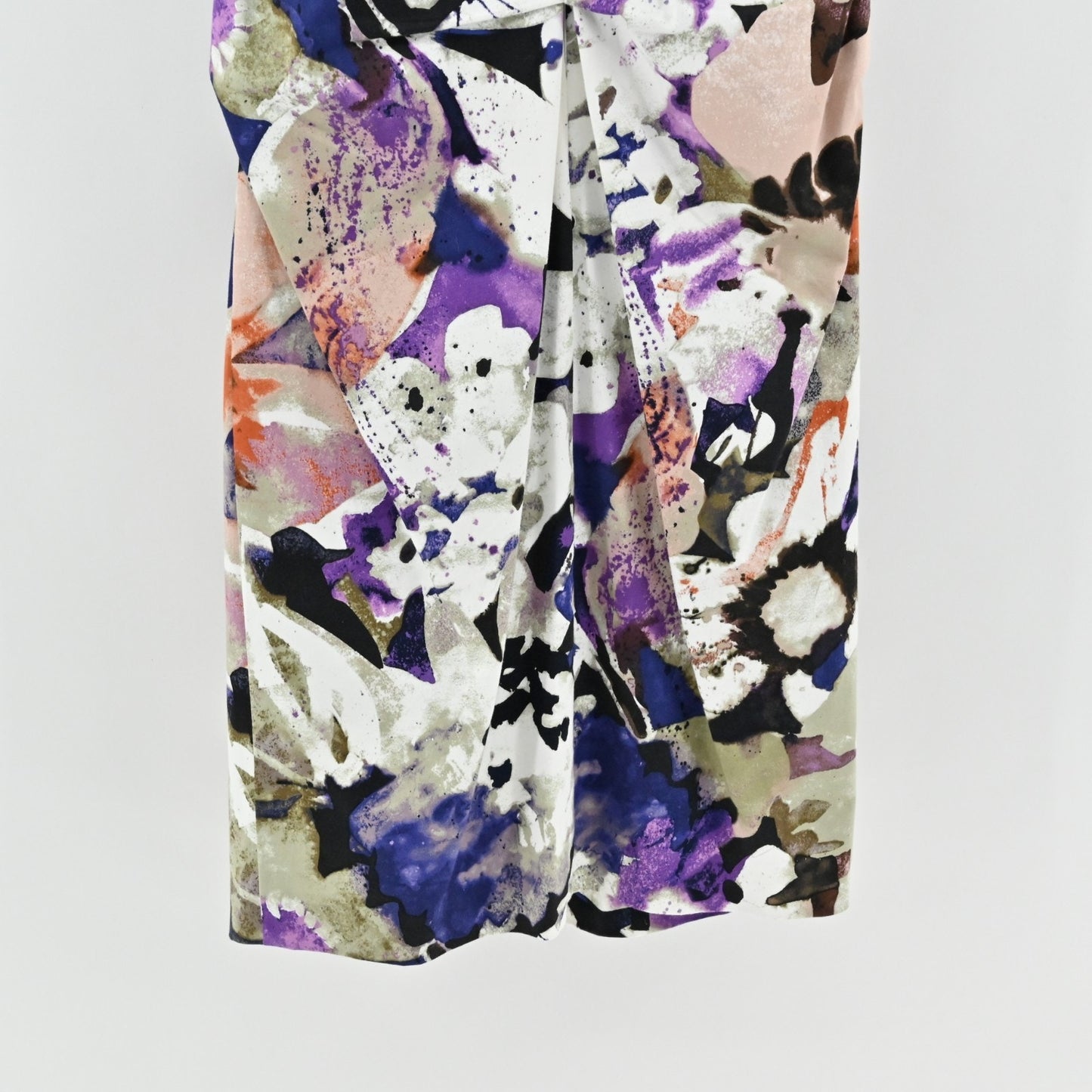 Suzi Chin Floral Pleated Sleeveless Dress Sz 14 Garden Party Ruched Square Neck