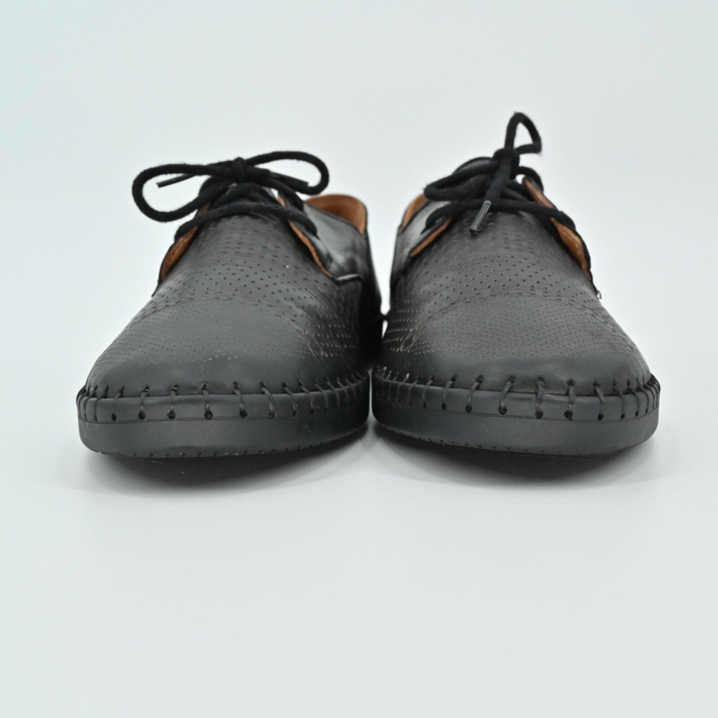 MARAK Loafers Womens Size 38 Black Mari Perforated Leather Lace Up Whipstitched