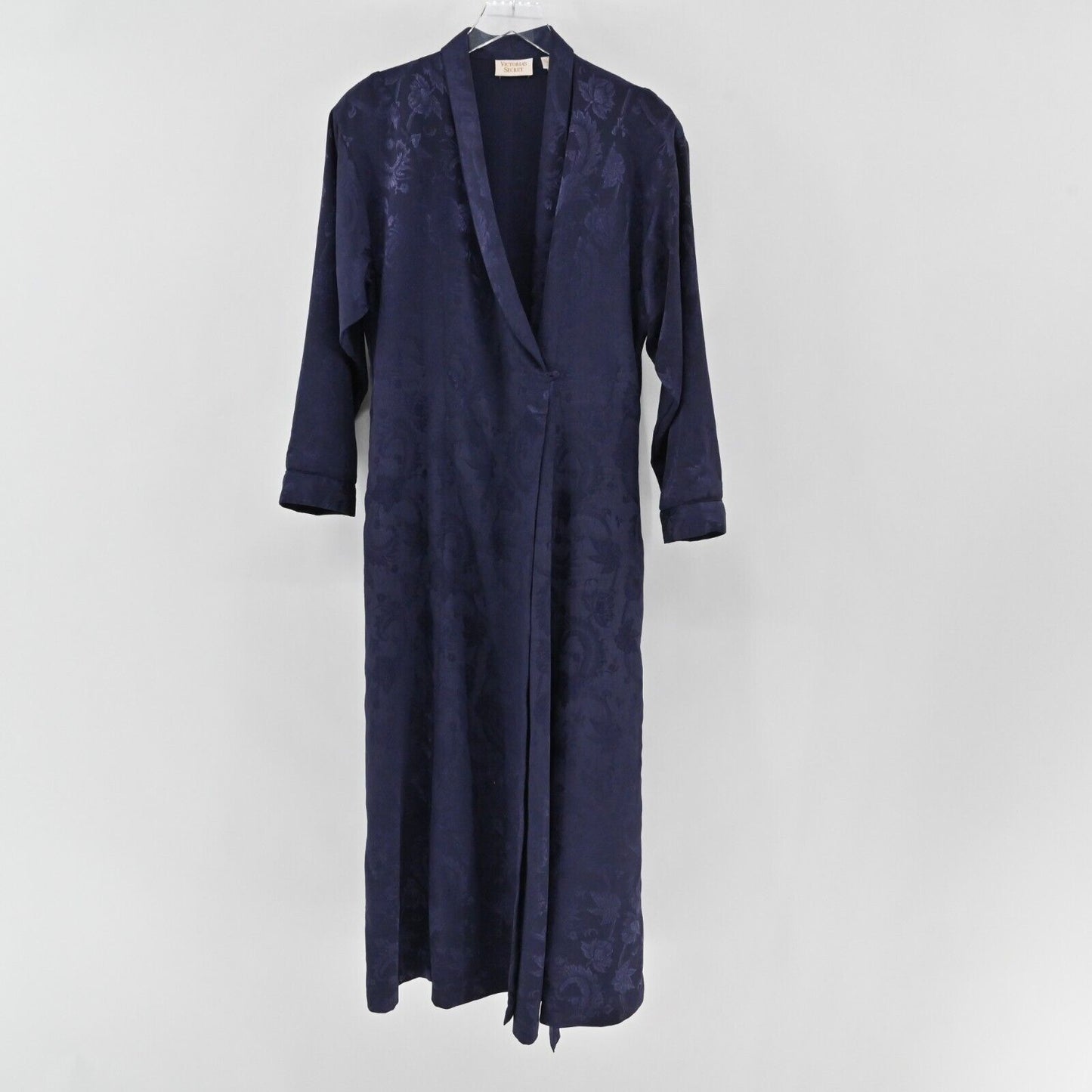 Vtg VICTORIAS SECRET Robe Womens Sz S Gold Label Long Purple Damask Floral Satin