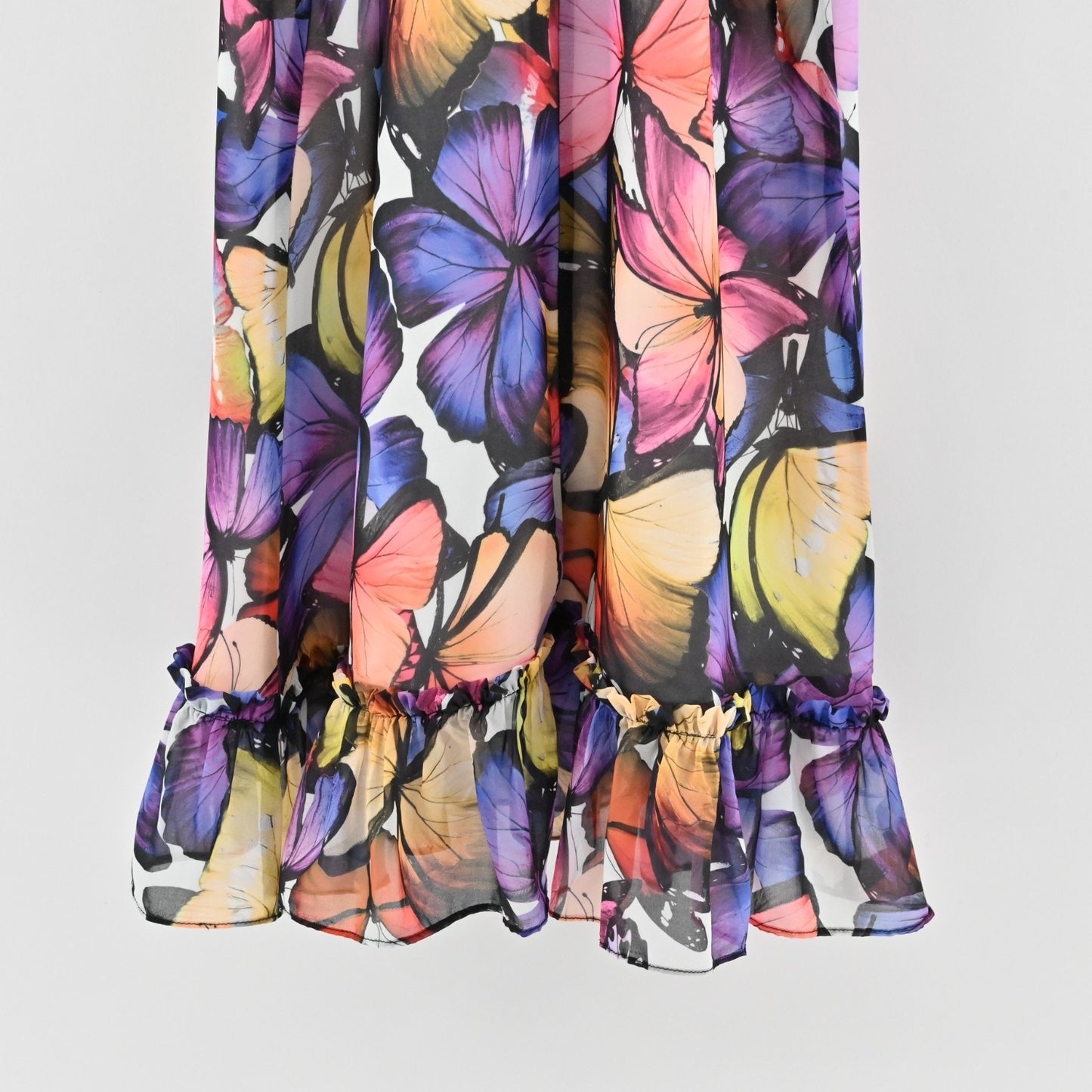 Vtg Y2k Atina Cristina Colorful Butterfly Mini Dress Sz XS Sleeveless Ruffle Hem