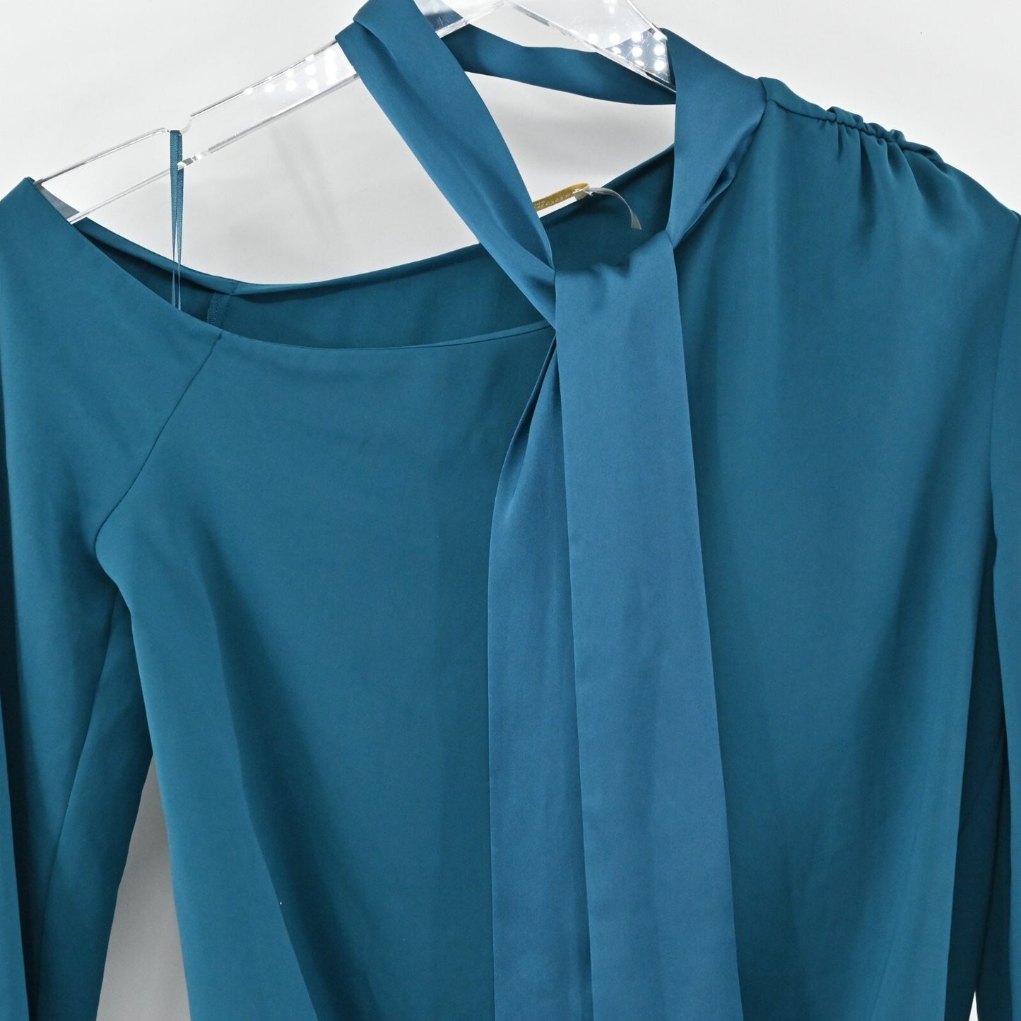 RAMY BROOK Womens Seneca Top Size XS Teal Draped Off Shoulder Neck Tie Blouse