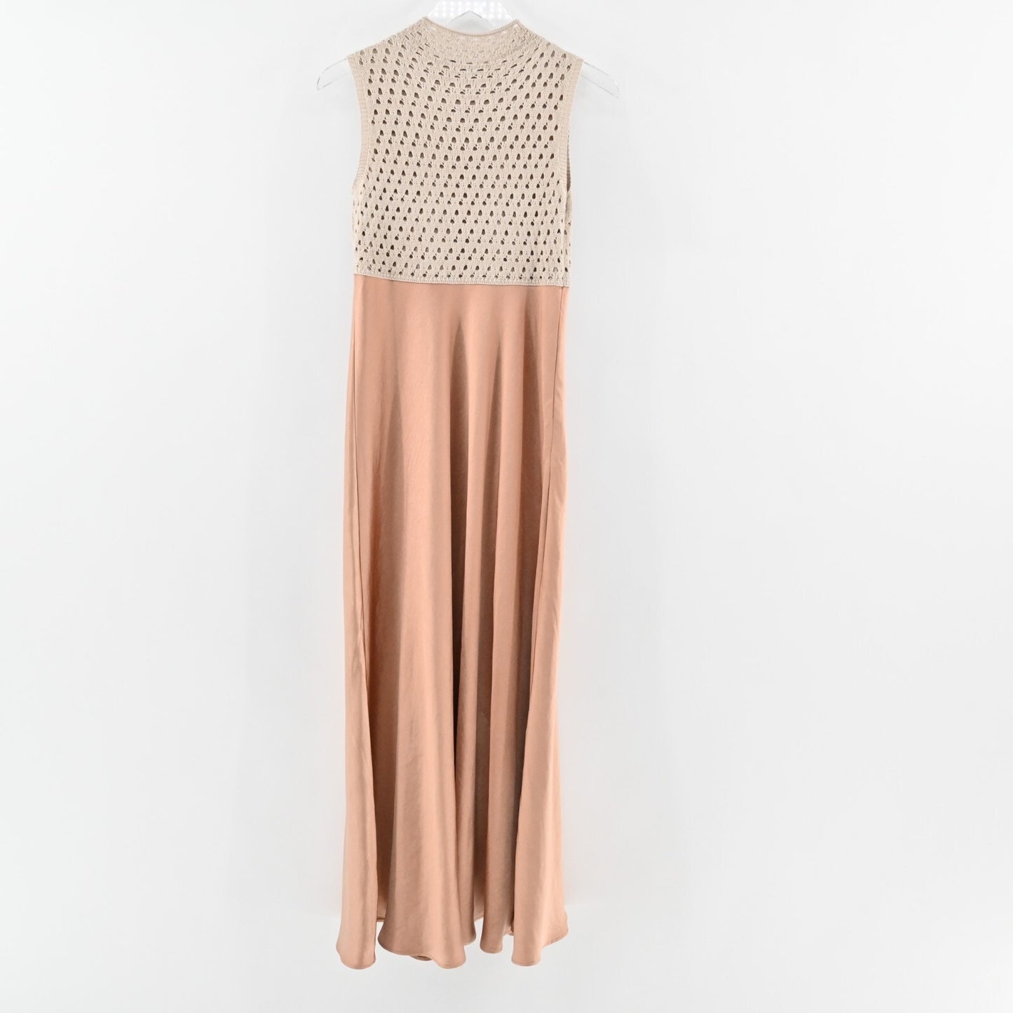 ANTHROPOLOGIE Maxi Dress Size XS Crochet Satin Mare Mare Mock Neck Sleeveless