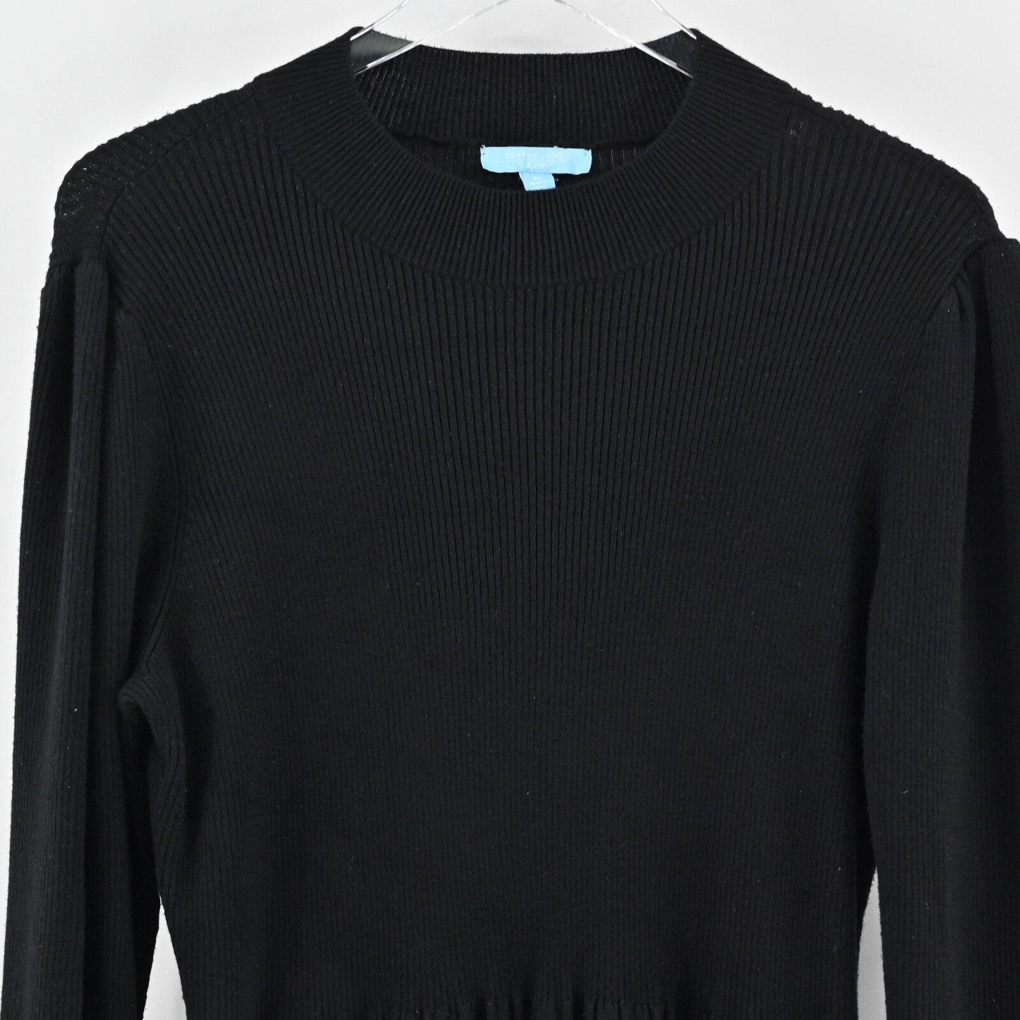 DRAPER JAMES Sweater Dress Sz XL Black Pleated Mock Neck Puff Sleeve Retro RSVP