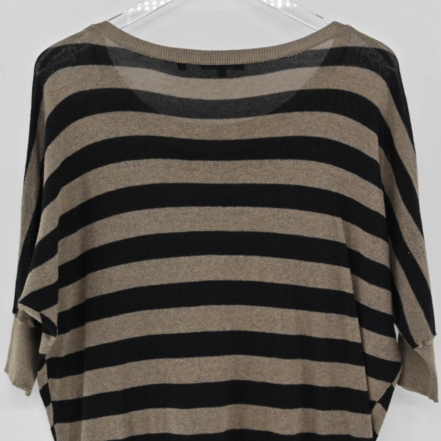VINCE Top Womens Size S Brown Black Stripe Cotton Sweater Dolman Half Sleeve