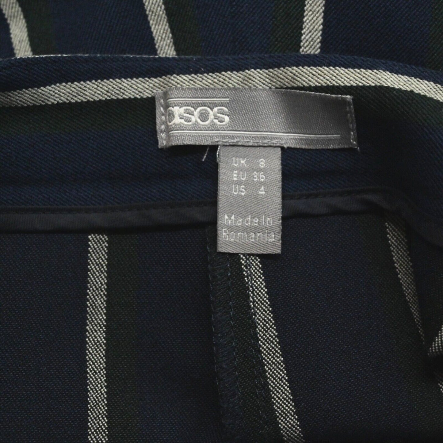 ASOS Pants Womens Size 4 Pleated Trouser Blue Green Stripe High Rise Academia