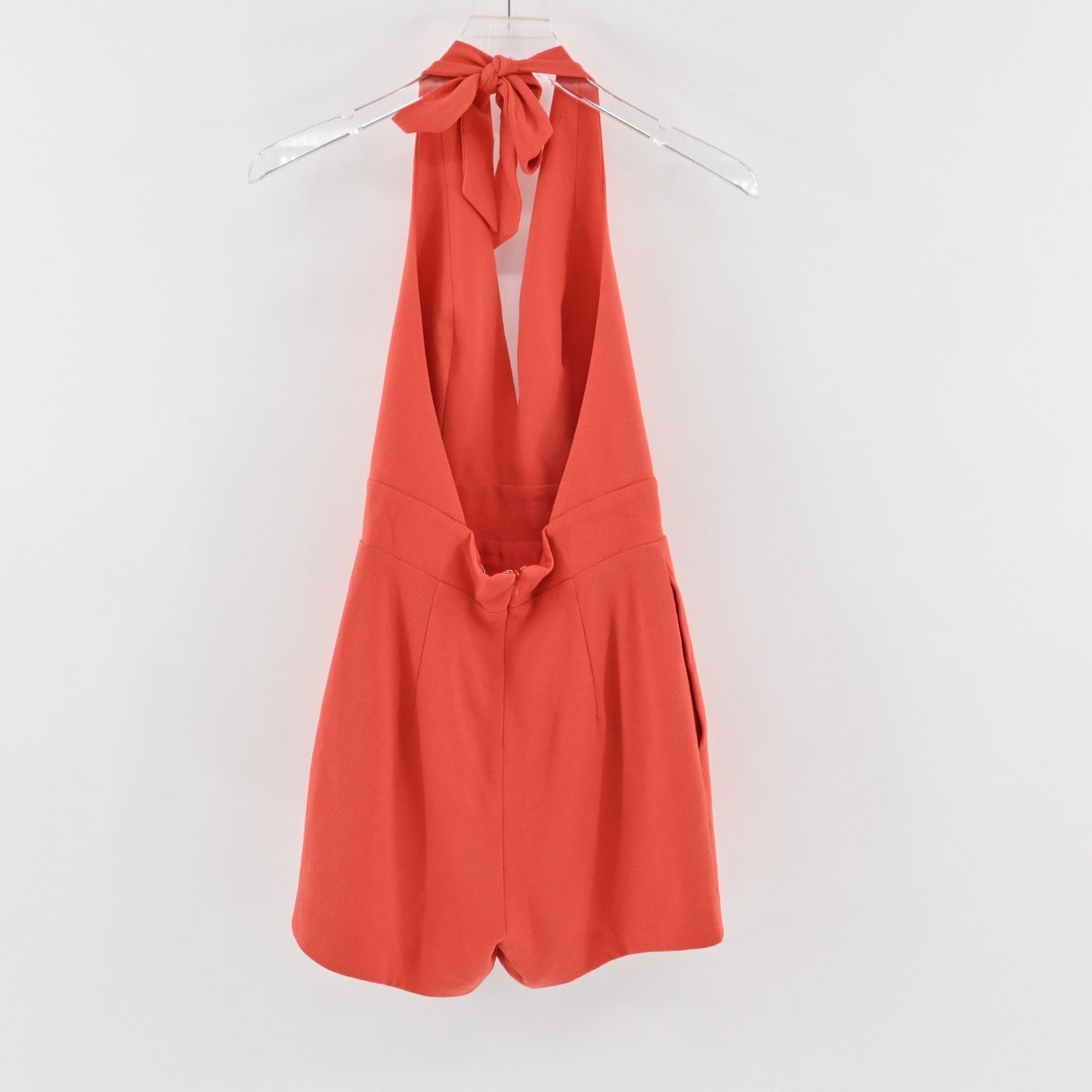 Dress The Population Alexi Halter Romper Womens Size XS Open Back VNeck Poppy