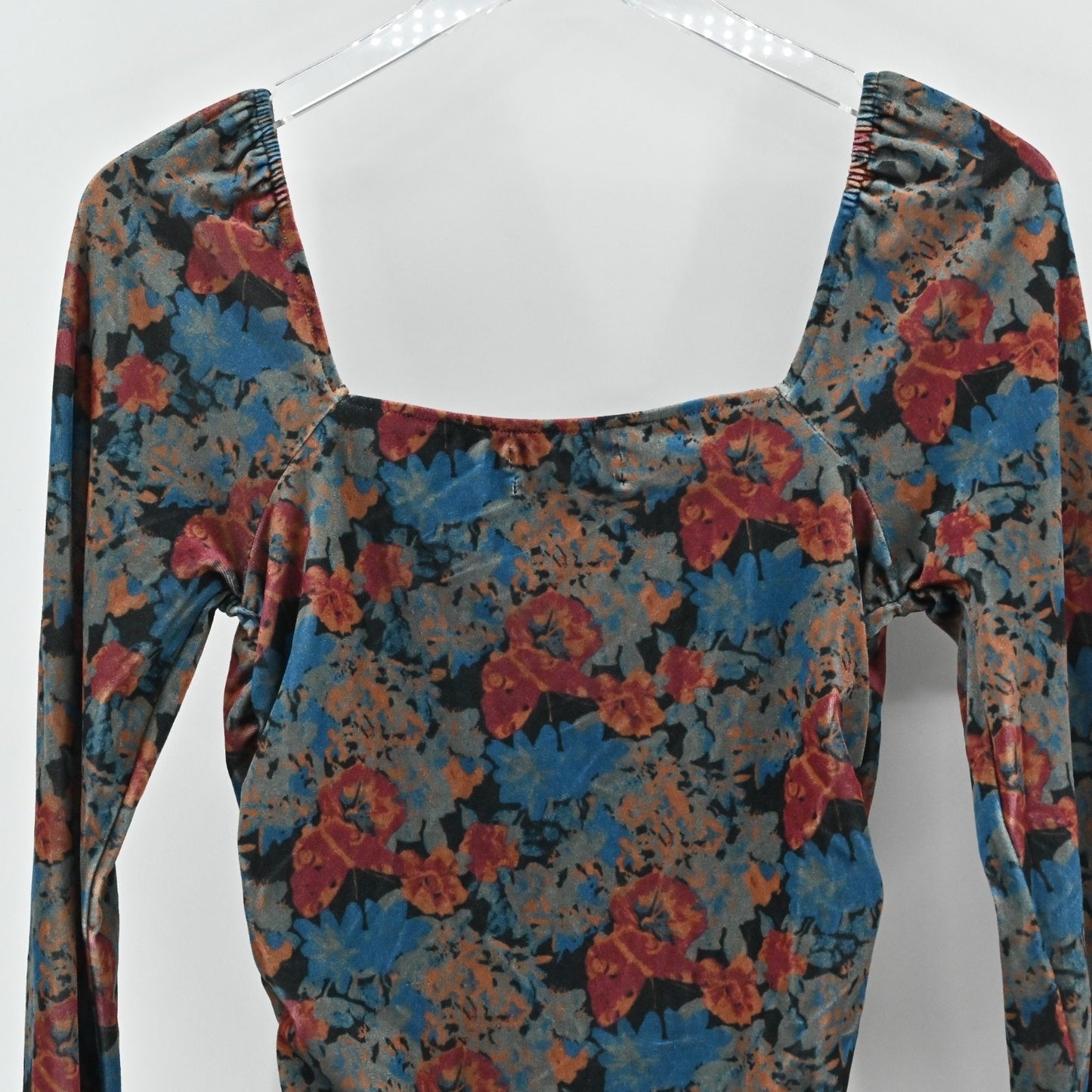 Urban Outfitter Womens Georgia Velvet Lace-Up Top Size M Dark Romantic Floral