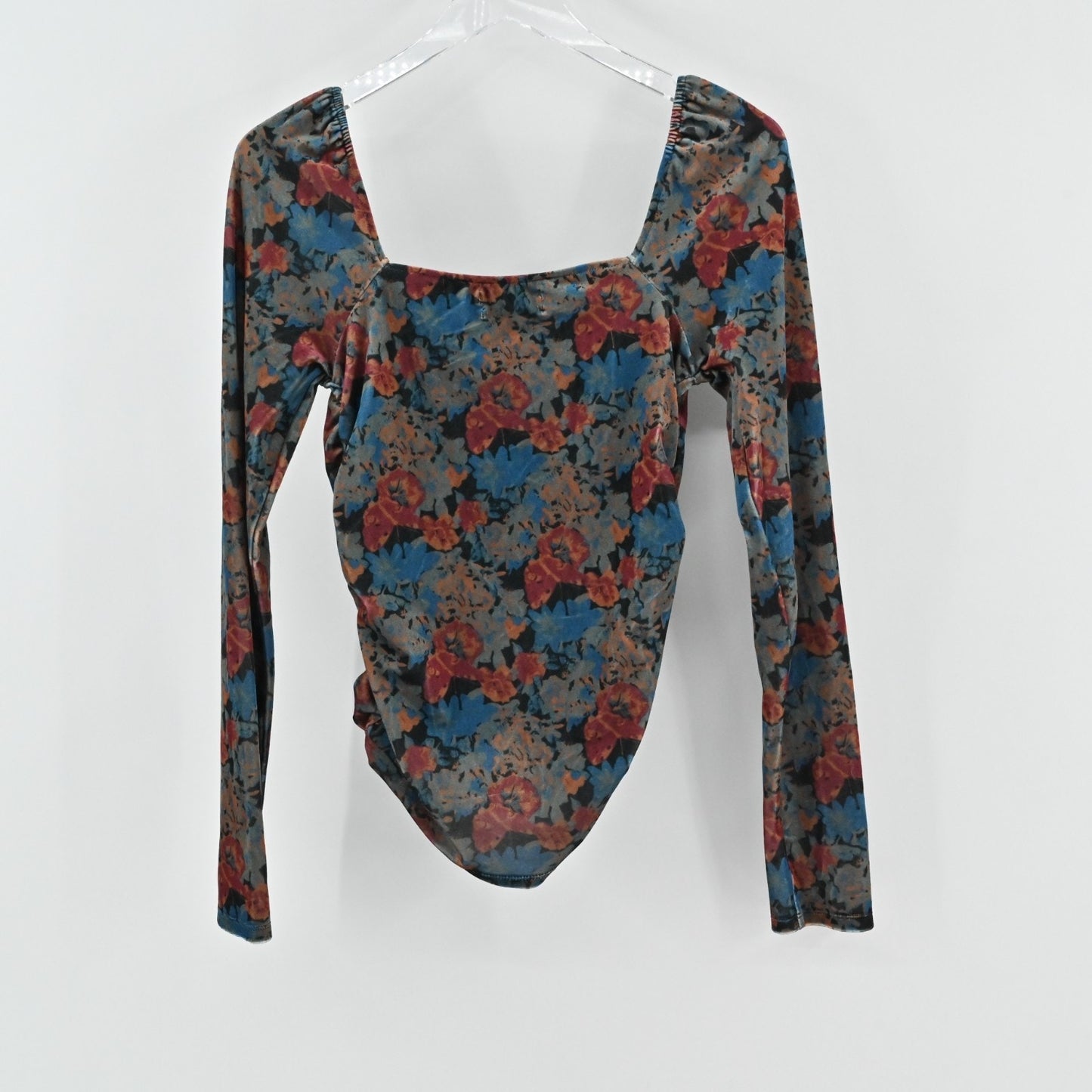 Urban Outfitter Womens Georgia Velvet Lace-Up Top Size M Dark Romantic Floral