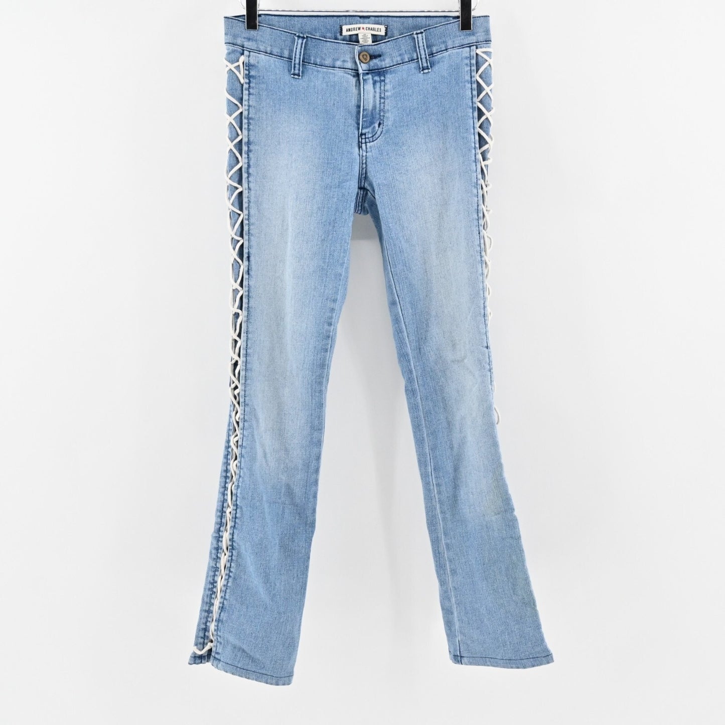 ANDREW CHARLES Jeans Sz 26 Corset Light Wash Lace Up Low Rise Flare Leg Retro