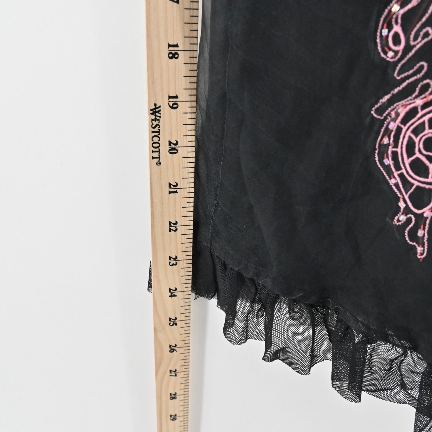 Vtg CAROLE LITTLE Skirt Size 8 Black Silk Pink Embroidered Tulle Witchy ALine