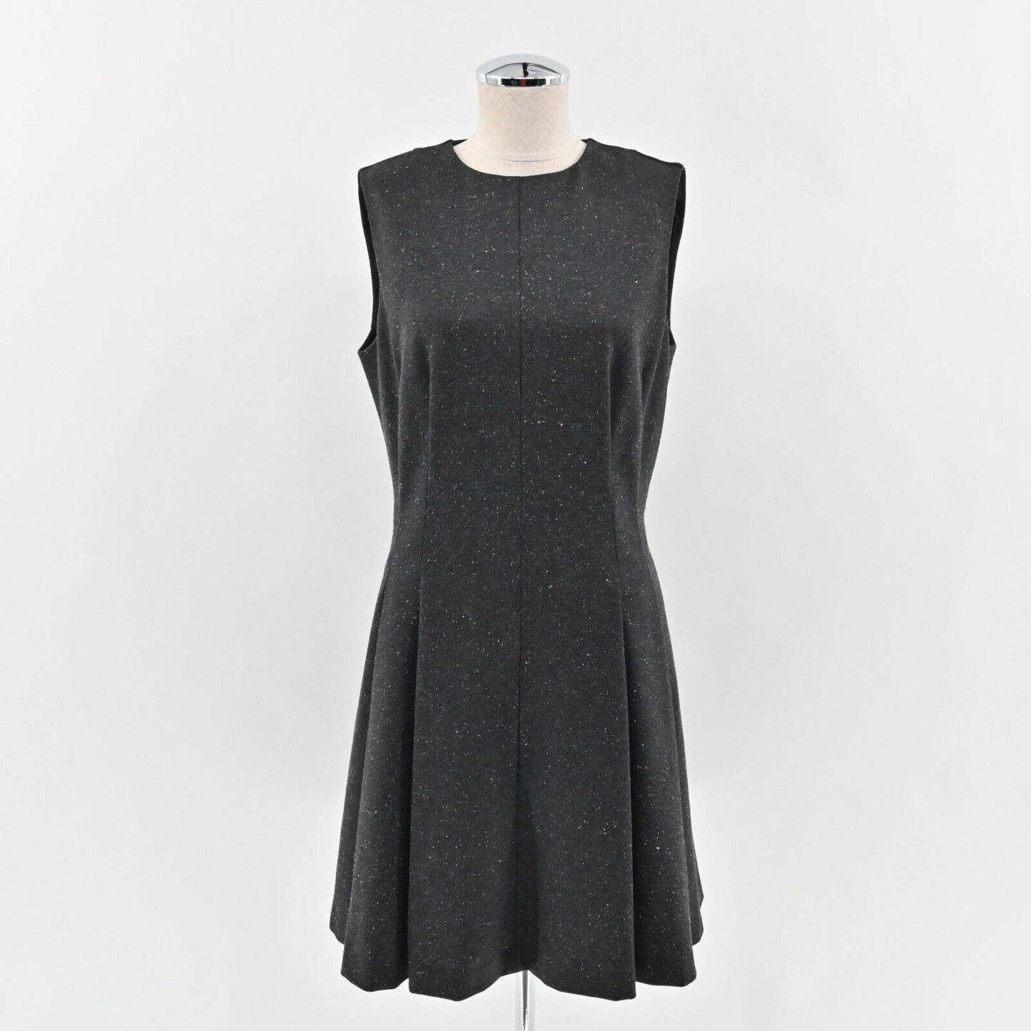 THEORY Dress Size 8 Seamed Sleeveless Melange Ponte Wool Blend Gray Pleated Mini