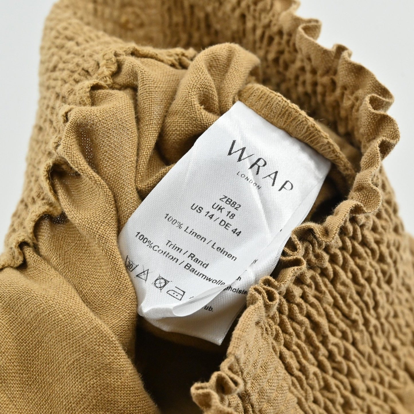 Wrap London Womens Wide Leg Linen Smocked Pants Size 14 Trousers Granola Girl