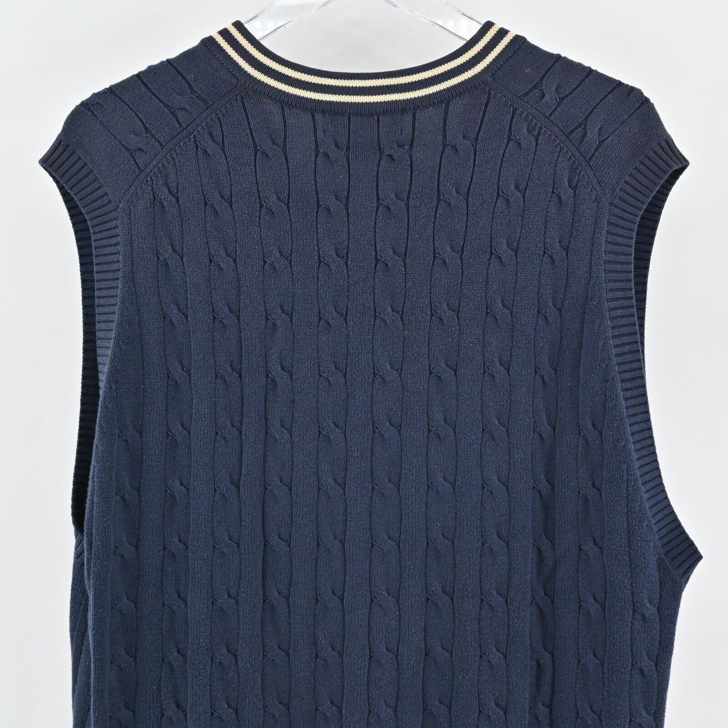 BROOKS BROTHERS Sweater Mens Size L Navy Blue Cable Knit VNeck Sleeveless Vest