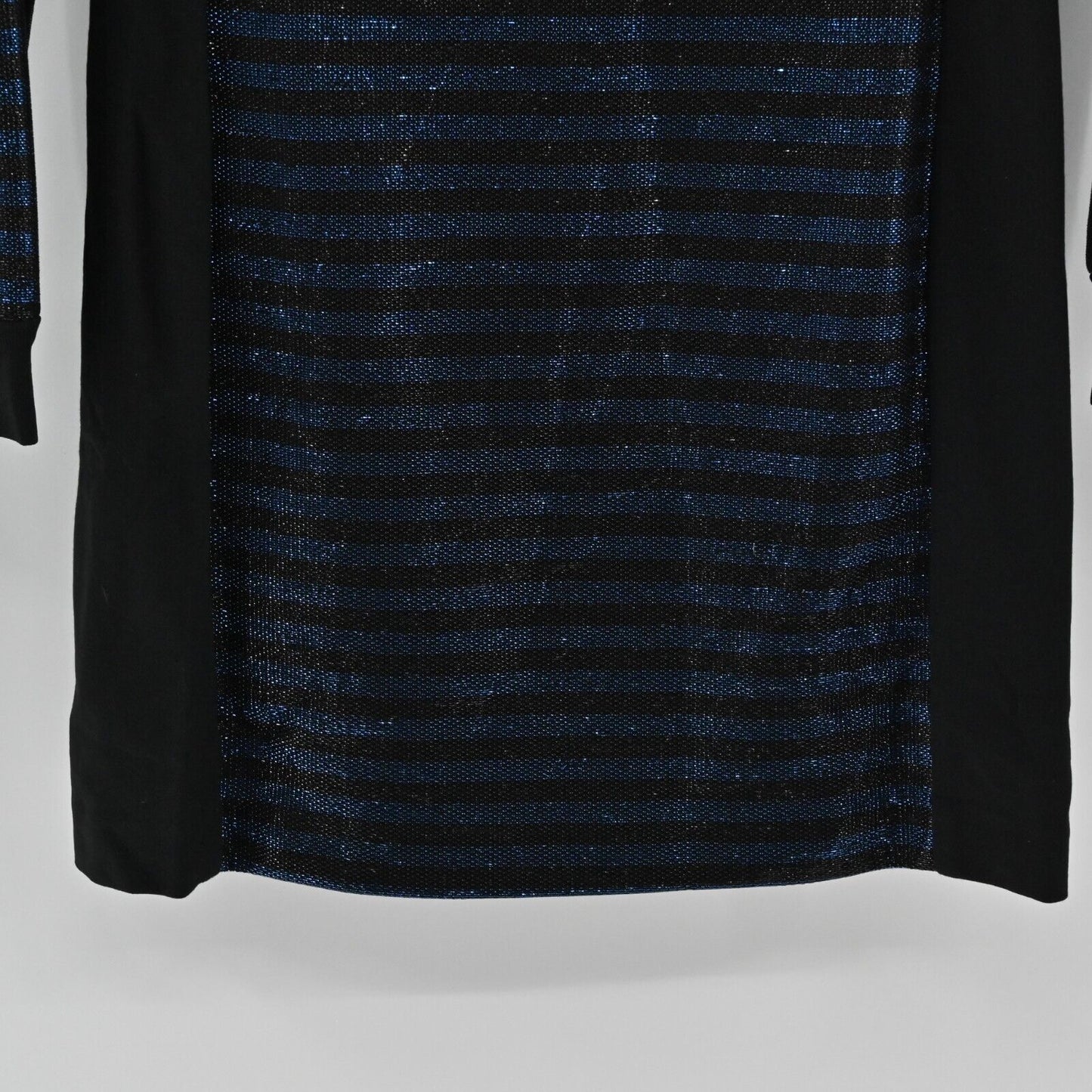 TRINA TURK Dress Womens Sz 6 Metallic Black Blue Stripe Scoop Neck Mini Sweater