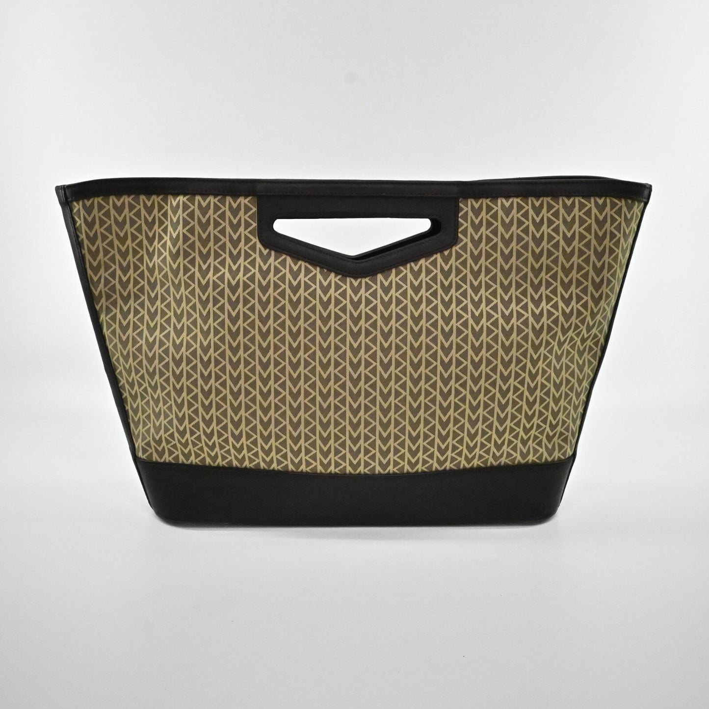 MICHAEL KORS Monogram Bag MK Print Cutout Handle Mixed Media Brown Tan Decoupe