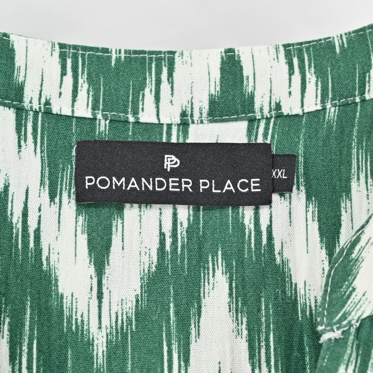 POMANDER PLACE Ikat Kenzo Dress Sz 2XL Green Chevron Ruffle Tiered Tuckernuck