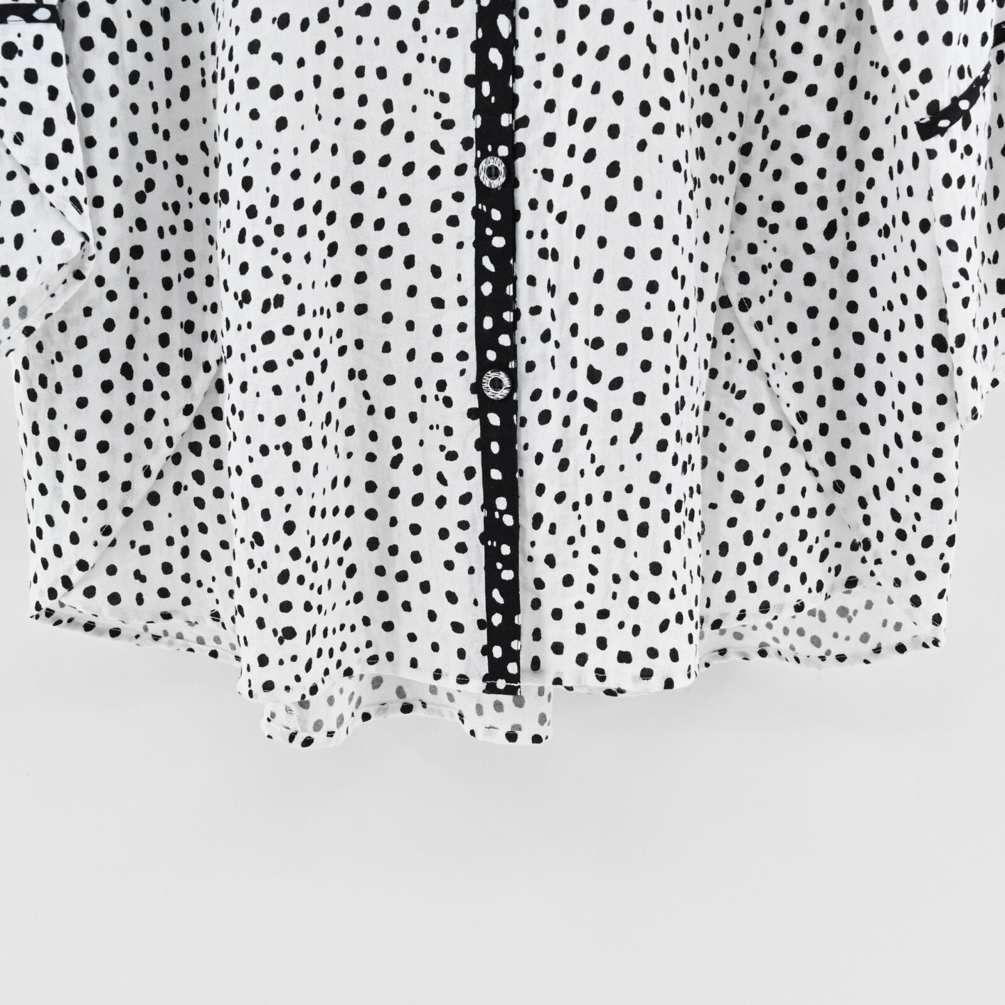 HABITAT Womens Polka Dot Top Sz L White Black Button Retro Lagenlook Art to Wear