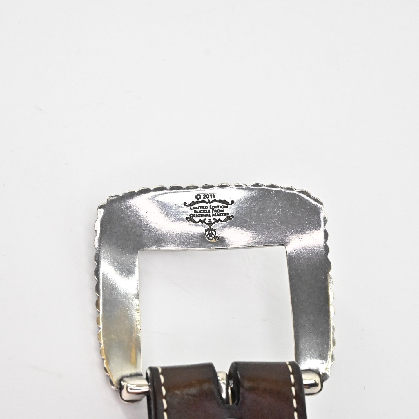 ARIAT Womens Tooled Leather Belt Size 38 Dark Brown Floral Silver Buckle Western