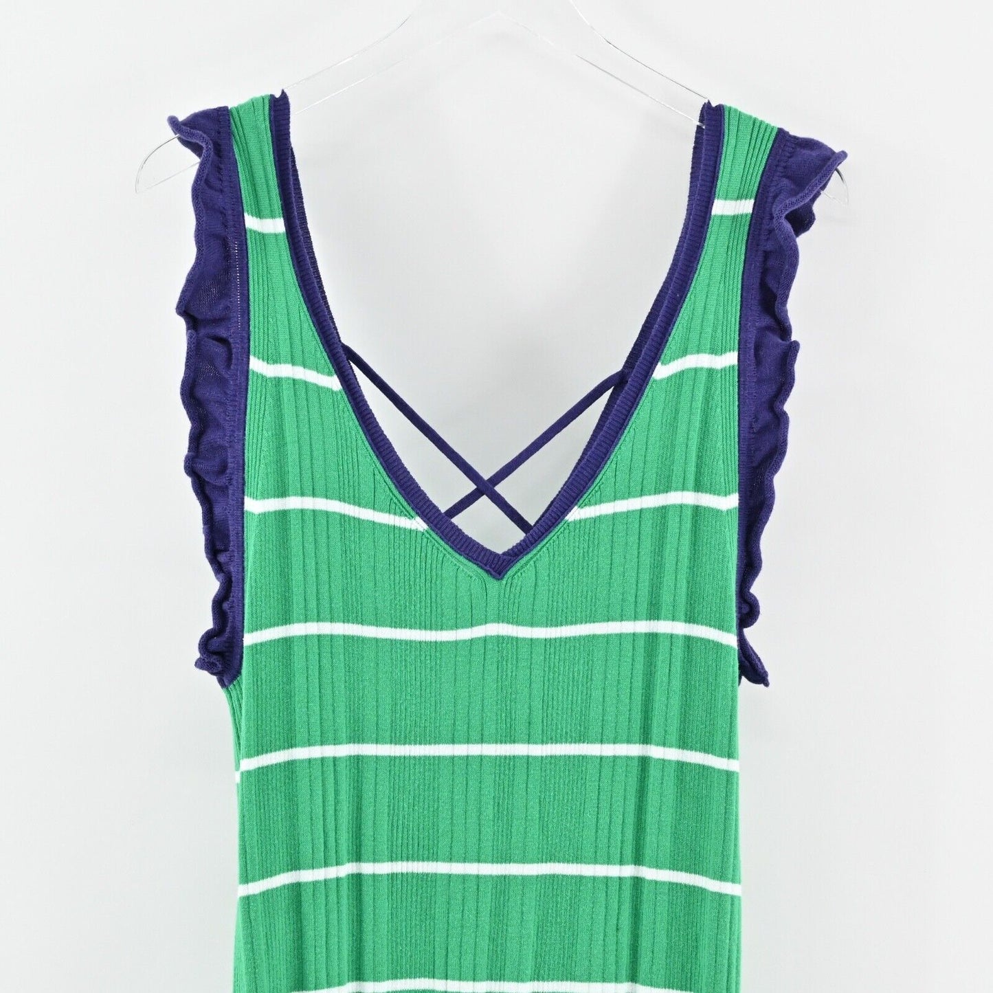 ANTHROPOLOGIE Dress Size XL Green Stripe Cotton Knit Ruffle Midi DAILY PRACTICE