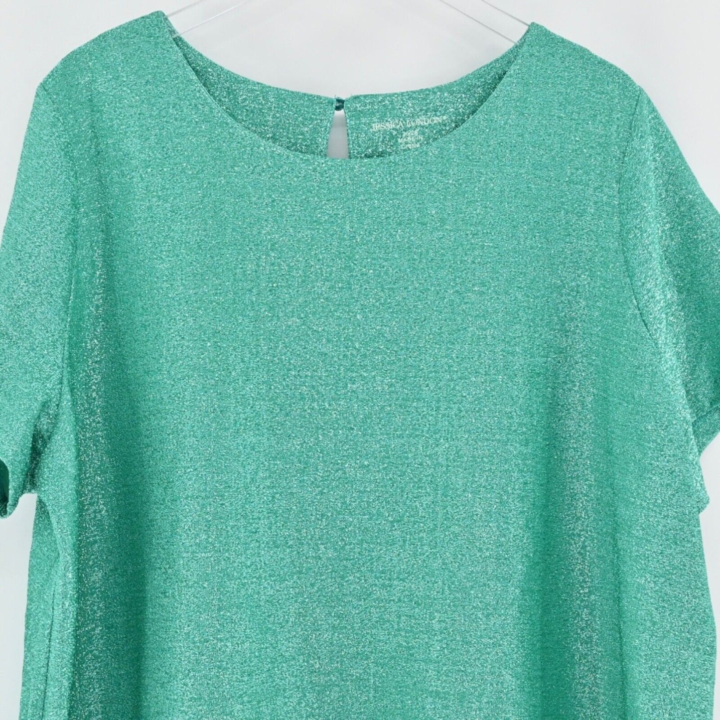 New JESSICA LONDON Womens Plus Size 26/28 Metallic T Shirt Top Teal Green Glam