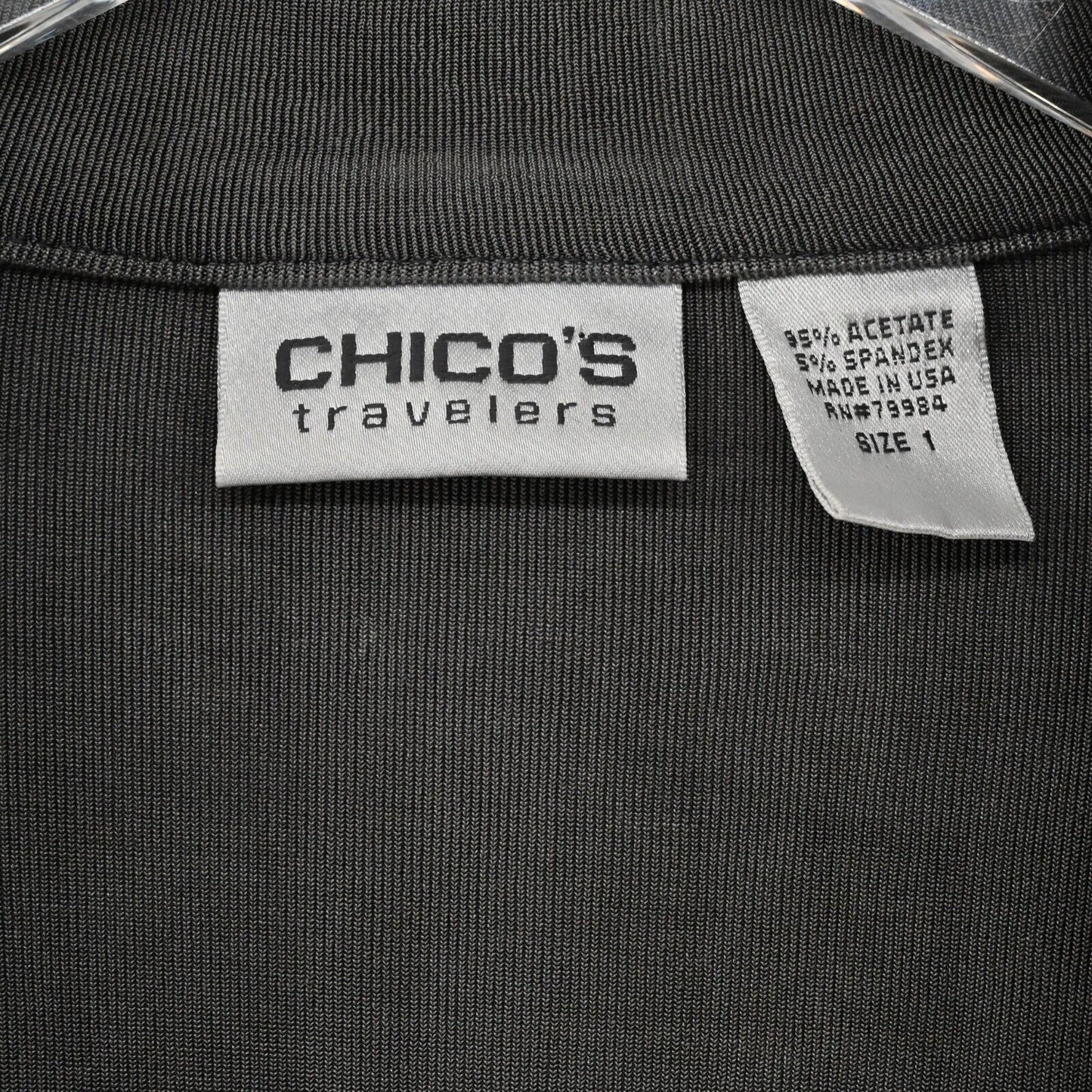 CHICOS Sweater Womens Sz M Travelers Collection Slinky Knit Jacket Grey Capsule