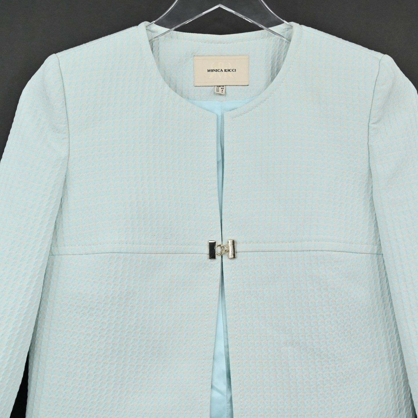 Monica Ricci Womens Textured Blazer Size 4 Light Green Peplum Hem Italy Chic