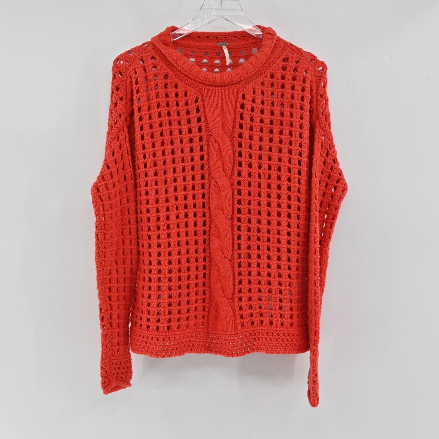 FREE PEOPLE Sweater Womens Size S Red Open Knit Long Sleeve Roll Neck Top Boxy