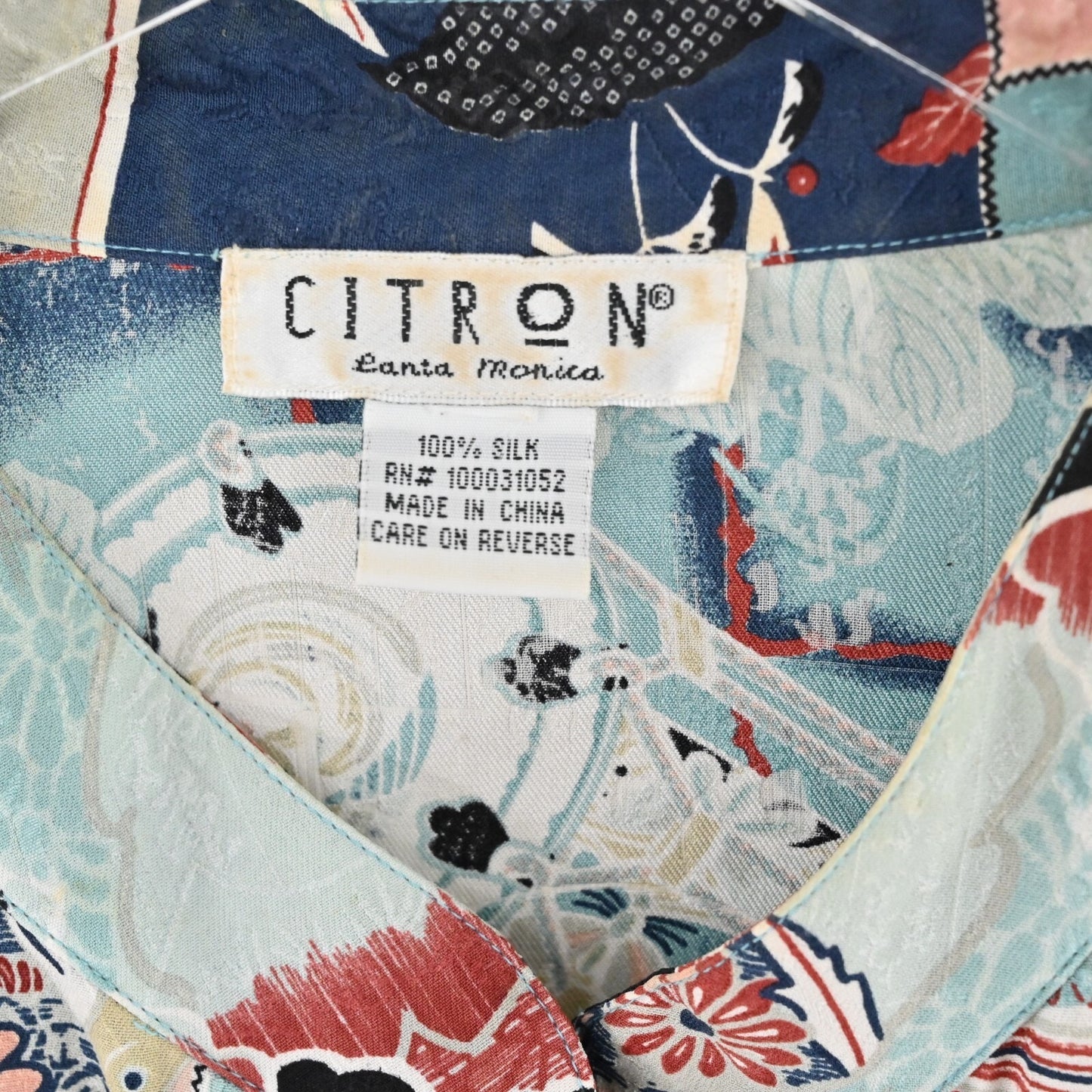 CITRON Santa Monica Womens Silk Top Size XXL Art to Wear Asian Bird Fish Button