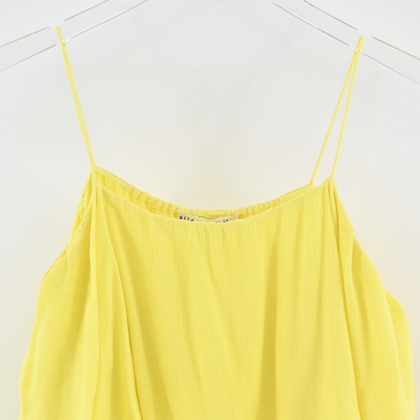 ALICE OLIVIA Womens Meagan Top Size S Yellow Cold Shoulder Pom Pom Trim Blouse