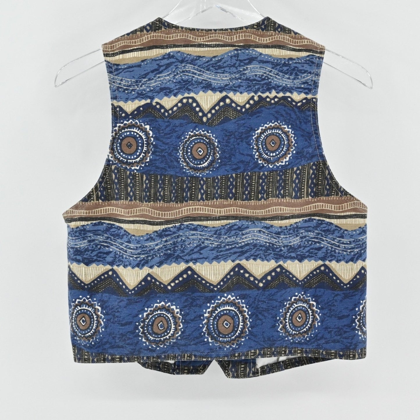 Vtg 80s Womens Western Denim Vest Size M Blue Indie Southwestern Aztec Festival