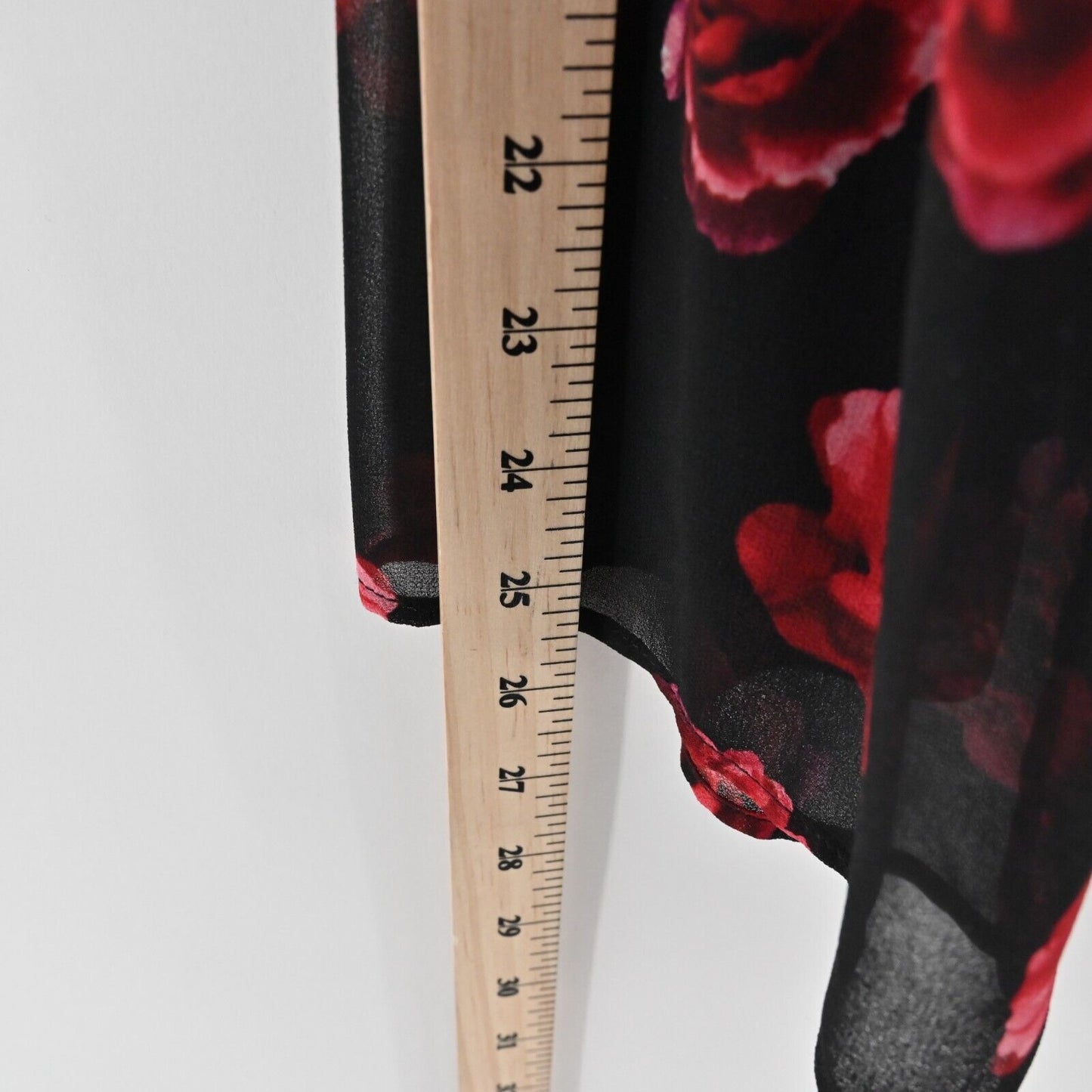 KARL LAGERFELD Top Womens Size L Red Black Floral Bell Sleeve Blouse Chiffon