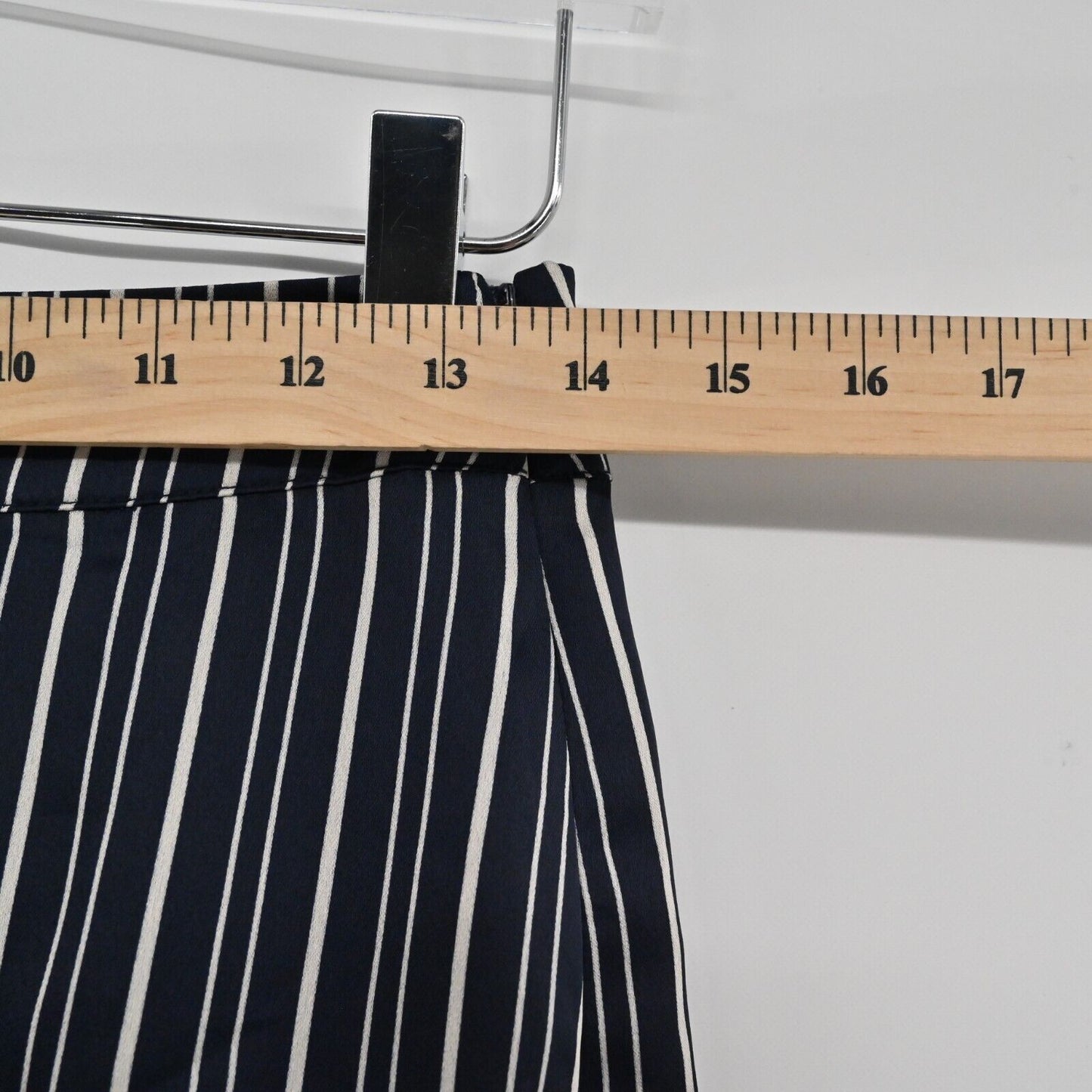 JOA Skirt Womens Sz 8 Navy Blue White Striped Asymmetric Tie Corpcore Office NEW