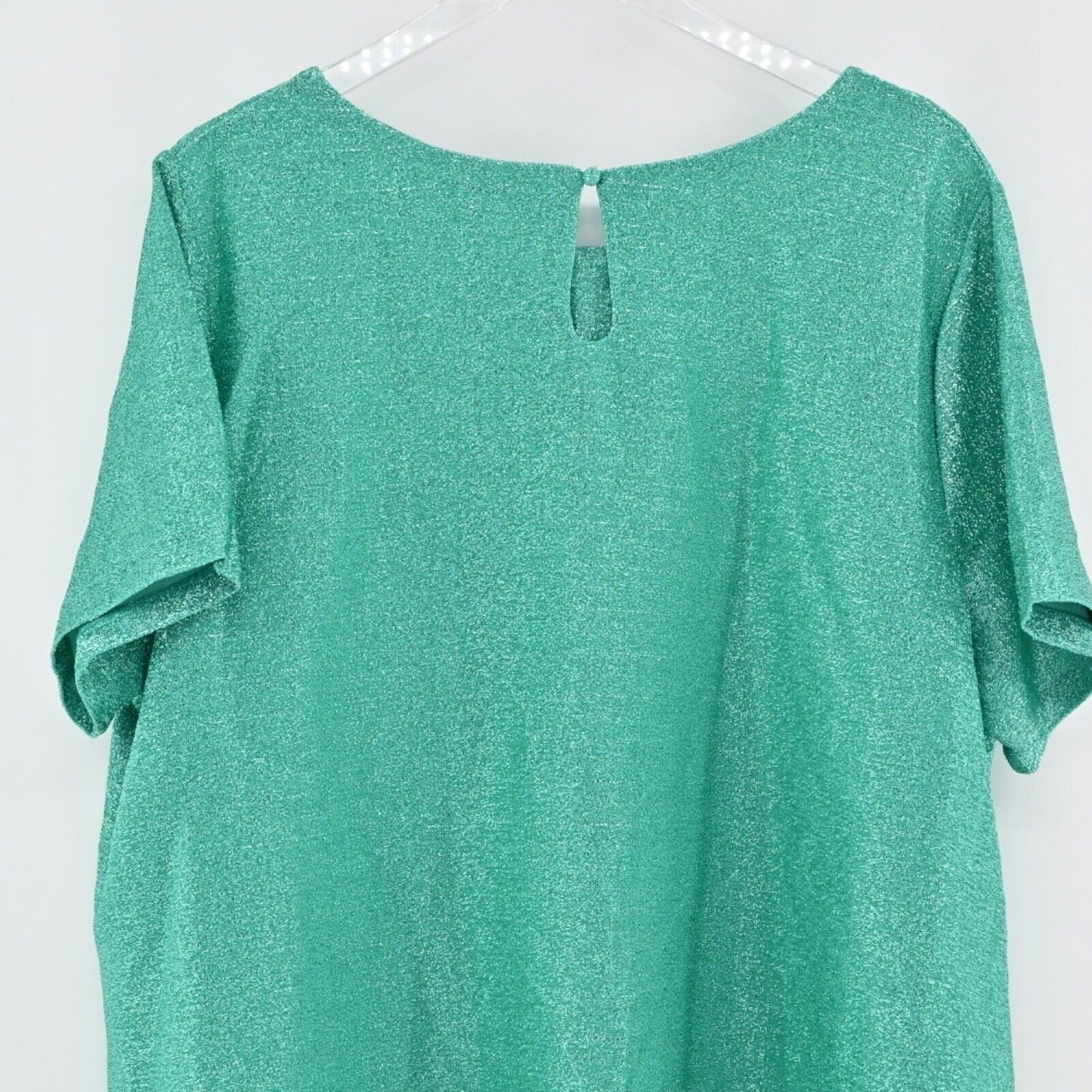 New JESSICA LONDON Womens Plus Size 26/28 Metallic T Shirt Top Teal Green Glam