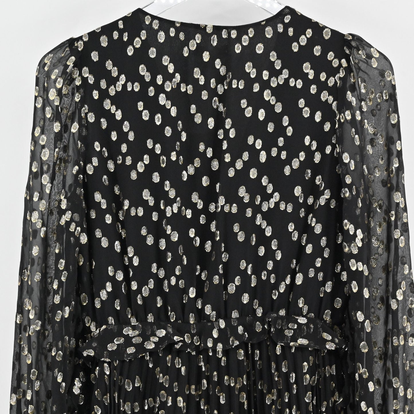 A LOVES A Metallic Dress Size S Black Gold Dot Silk Blend VNeck Accordion NEW