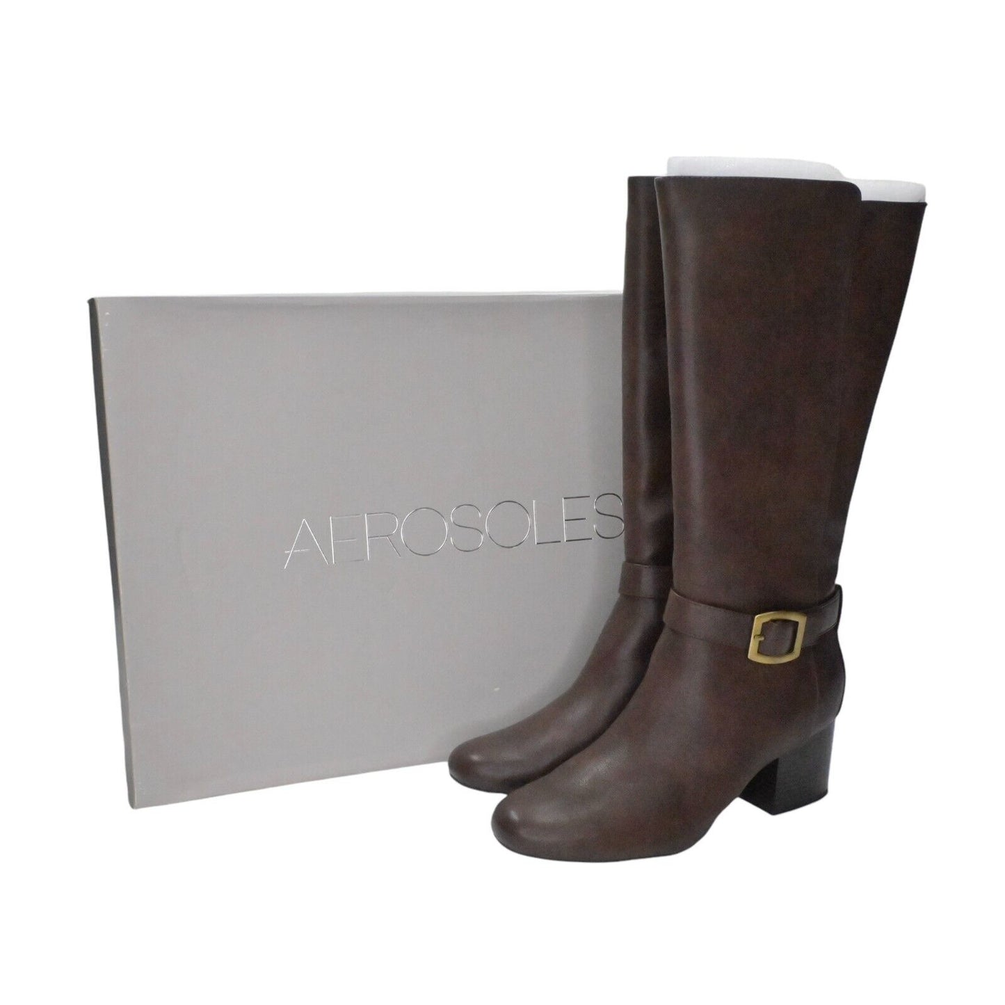 AEROSOLES Boots Womens Size 11M Patience Dark Brown Combo Knee High Block Heel