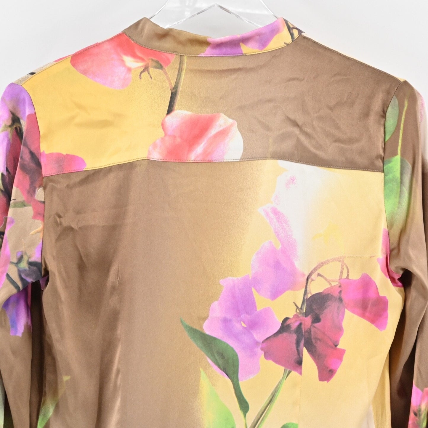 Vtg Y2k ROBERTO CAVALI Womens Silk Top Size 8 Floral Satin V Neck Button Fairy