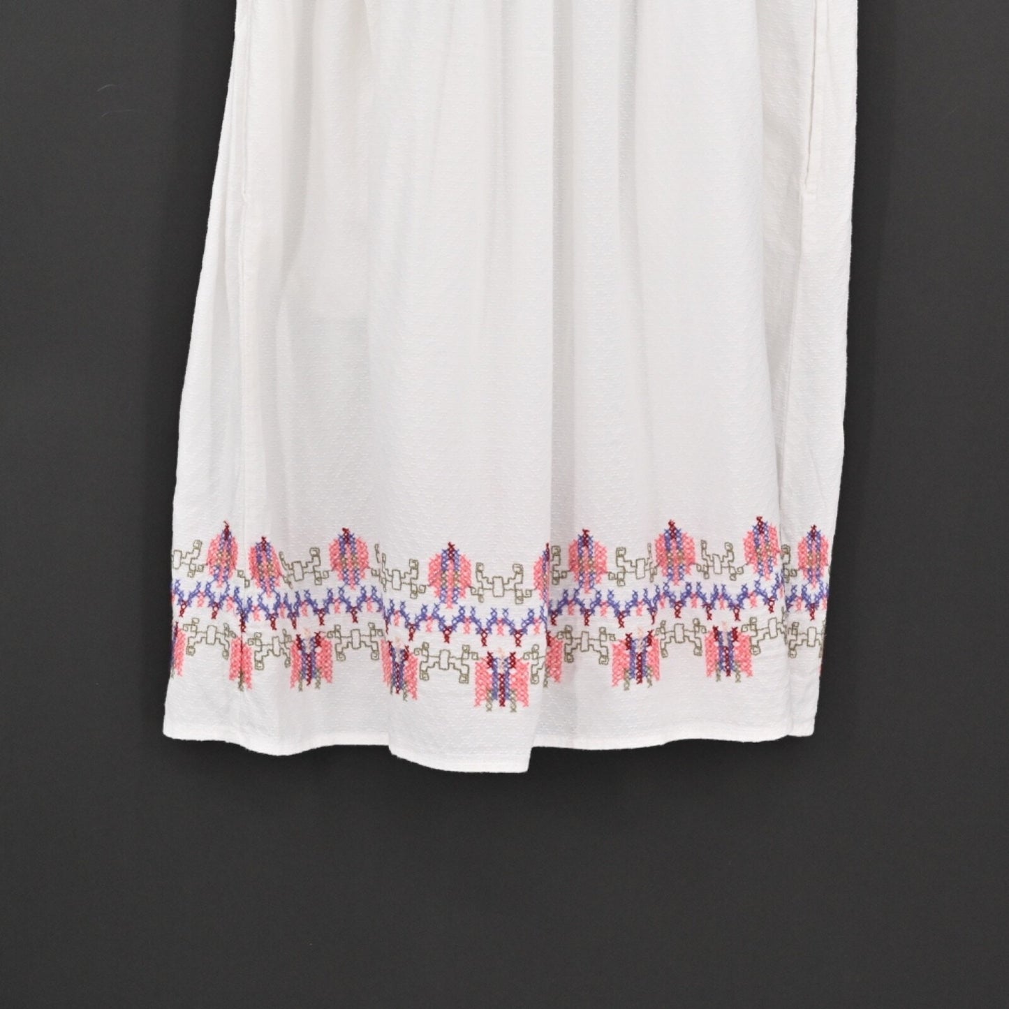 KNOX ROSE Embroidered Dress Womens Size L Cottagecore Tassel Tie Button White