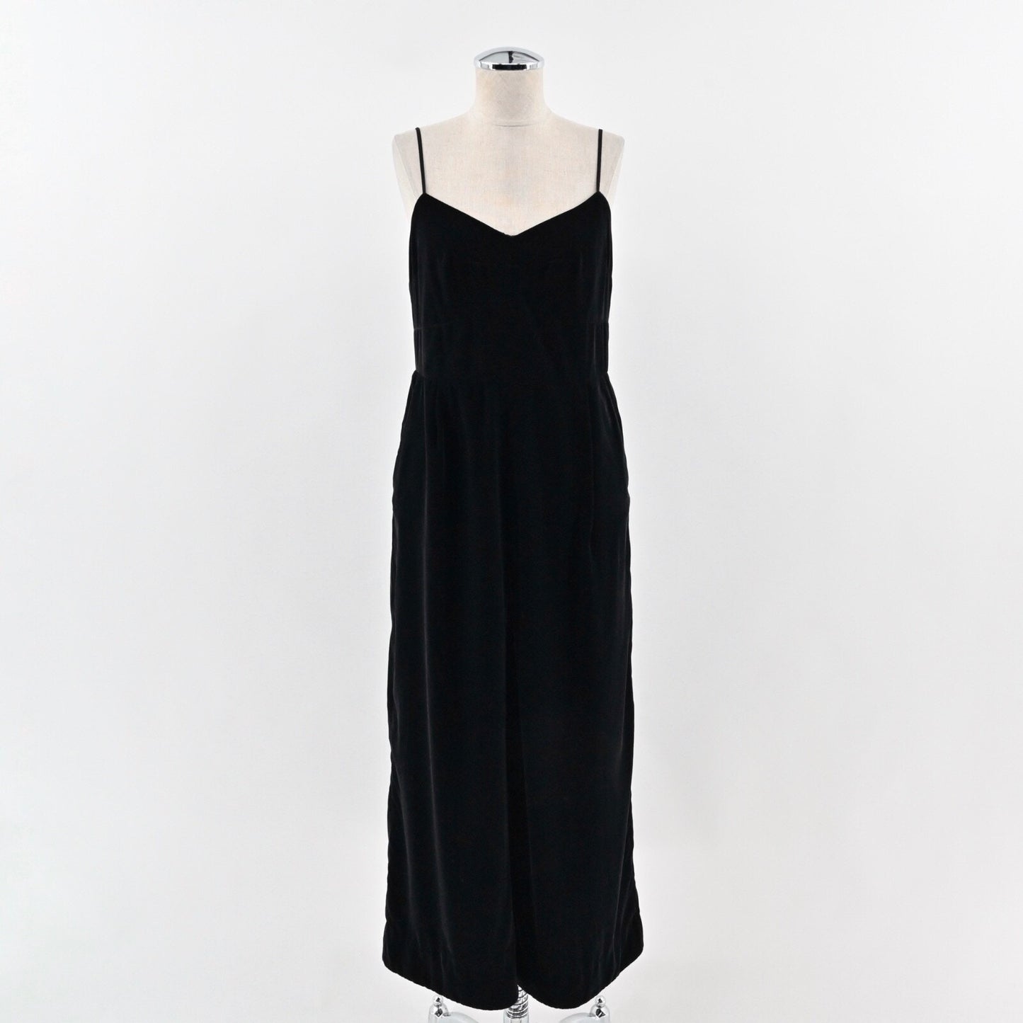 J CREW Womens Velvet Jumpsuit Size 6 Black Crop Spaghetti Strap V Neck High Rise