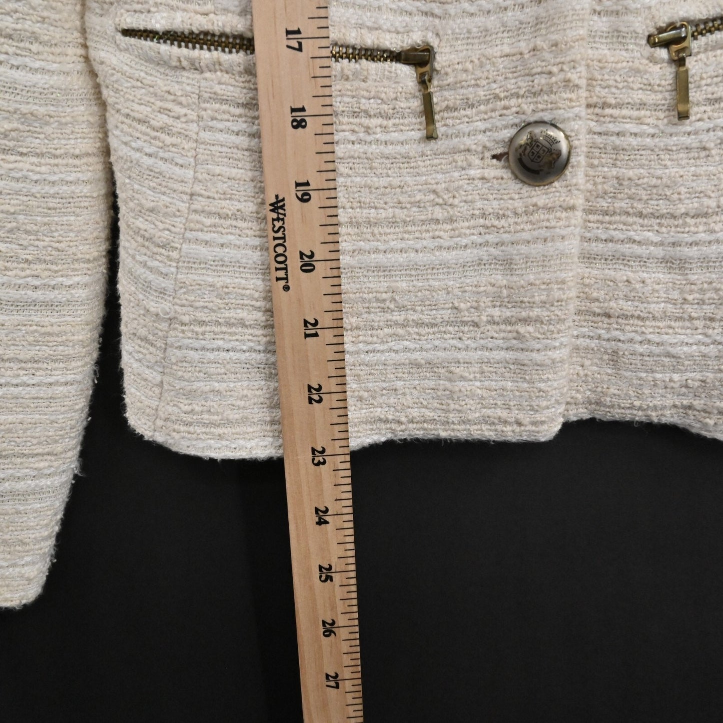 ZARA Womens Tweed Blazer Size S Cream Button Zip Pocket Single Breasted Jacket