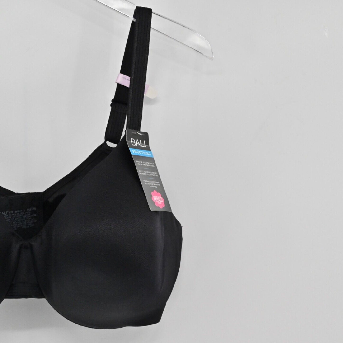 BALI Bra Womens Sz 40D Black Smoothing Concealing Petals Seamless Underwire NEW