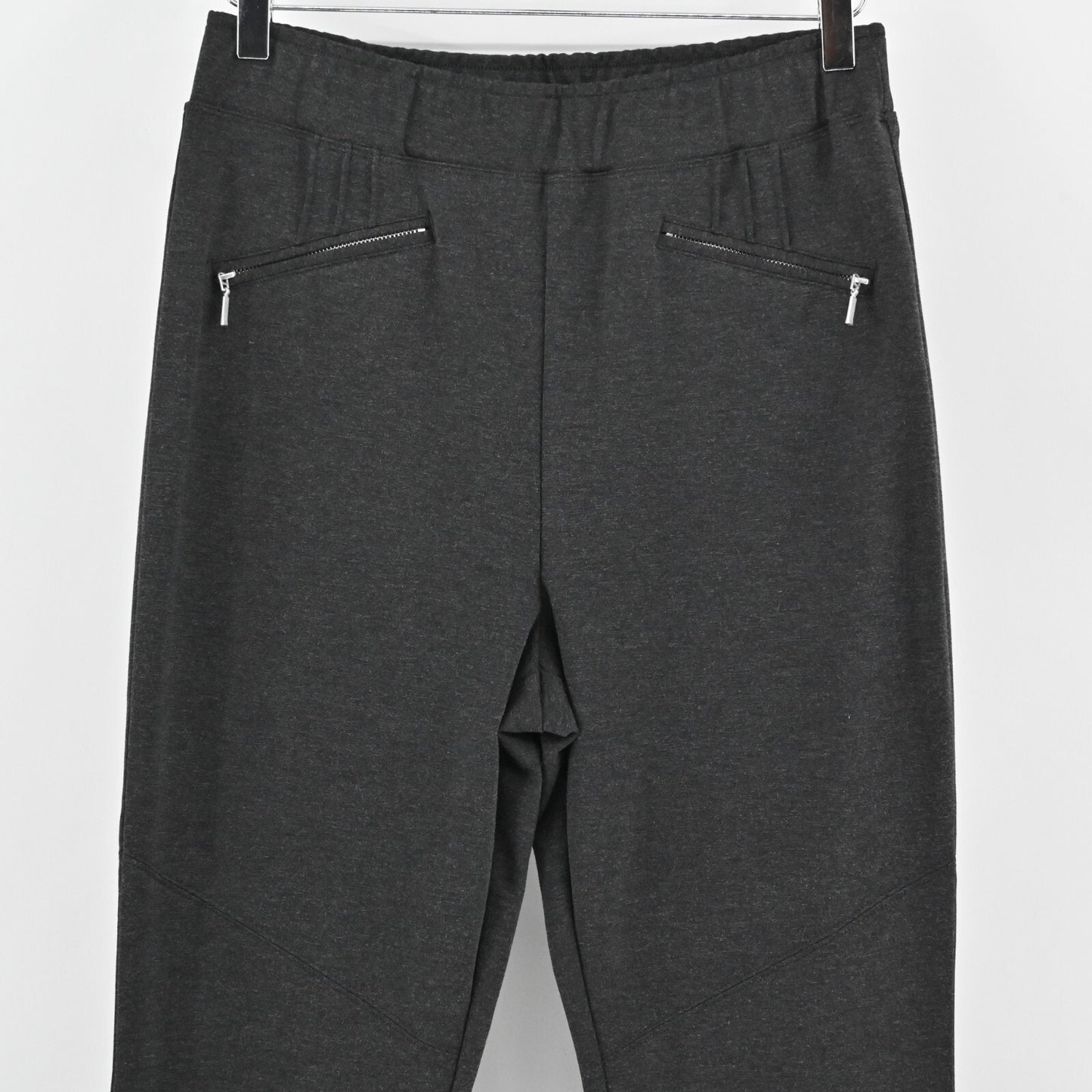 ANTHROPOLOGIE Womens Flare Pants Size M Maeve Gray Zip Pocket Hem Pull On Office