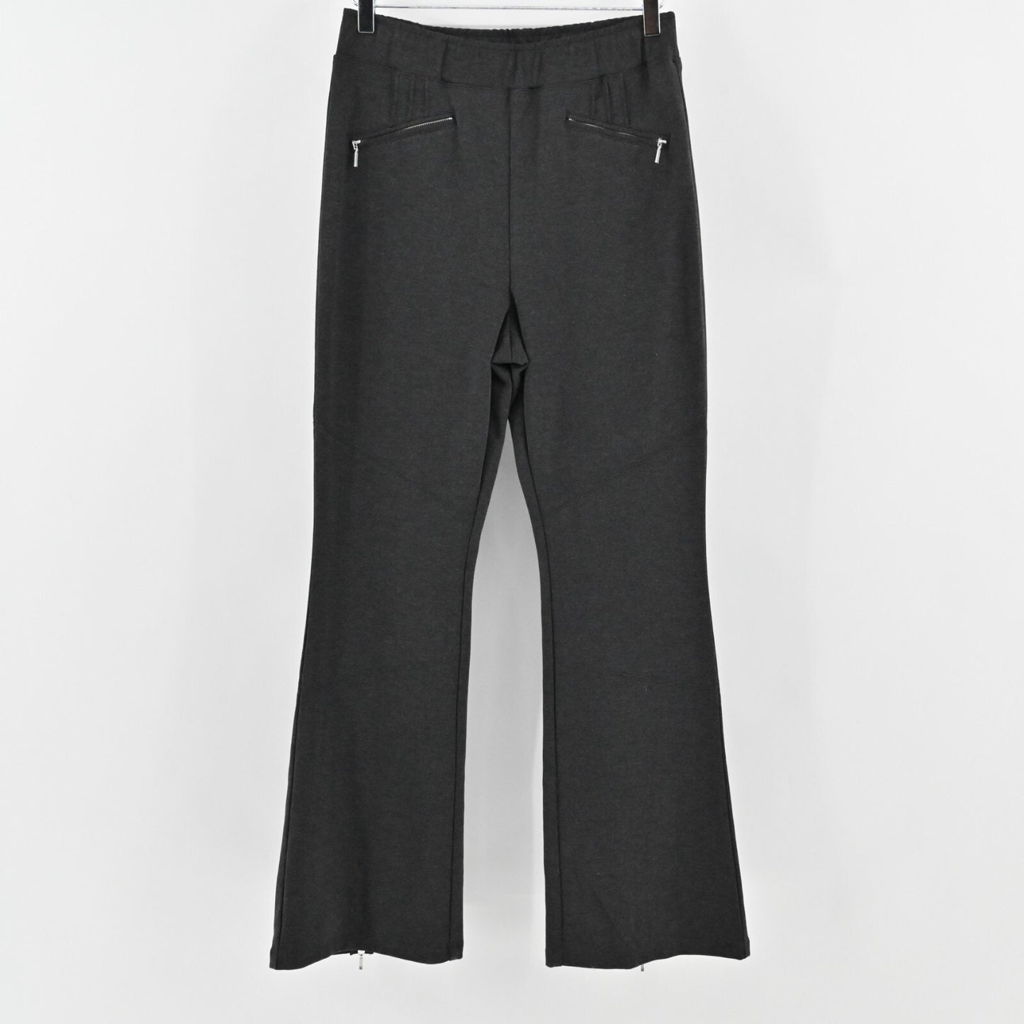ANTHROPOLOGIE Womens Flare Pants Size M Maeve Gray Zip Pocket Hem Pull On Office