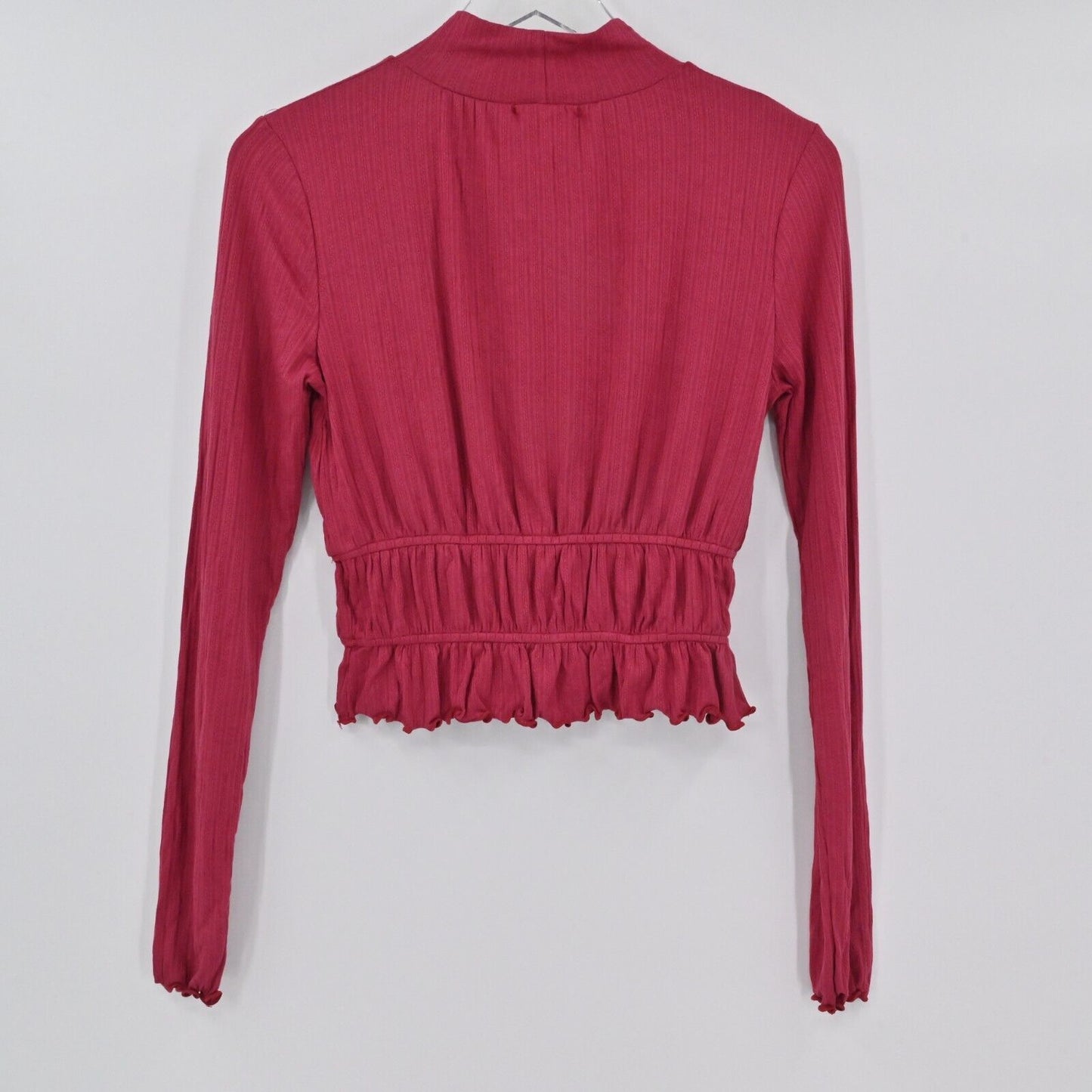 LOST WANDER Top Womens Sz XS Pink Smocked Hem Blouse Mock Neck Long Sleeve NEW