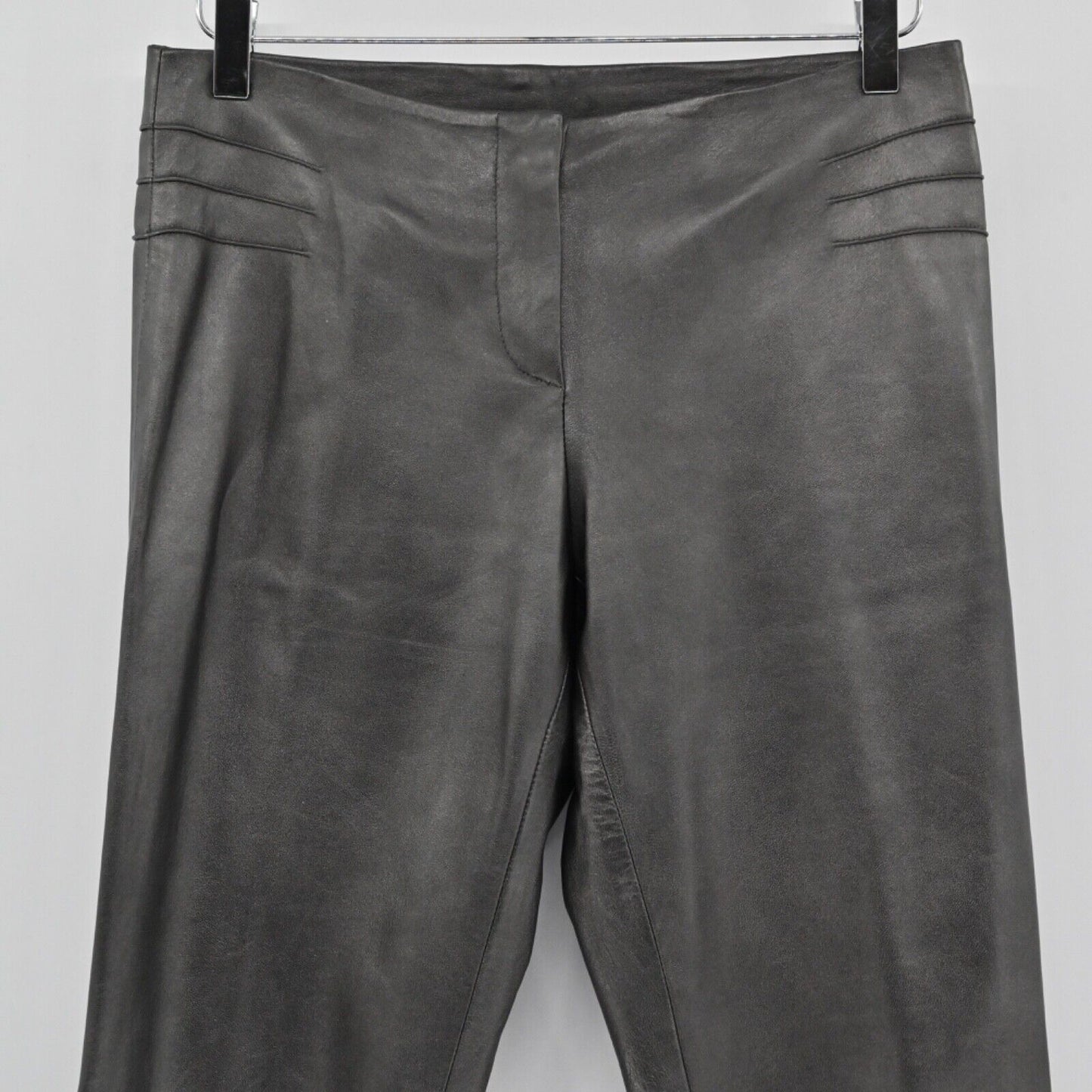 Vtg CACHE Pants Womens Size 4 Gray 100% Lamb Leather Mid Rise Bootcut Retro 00s