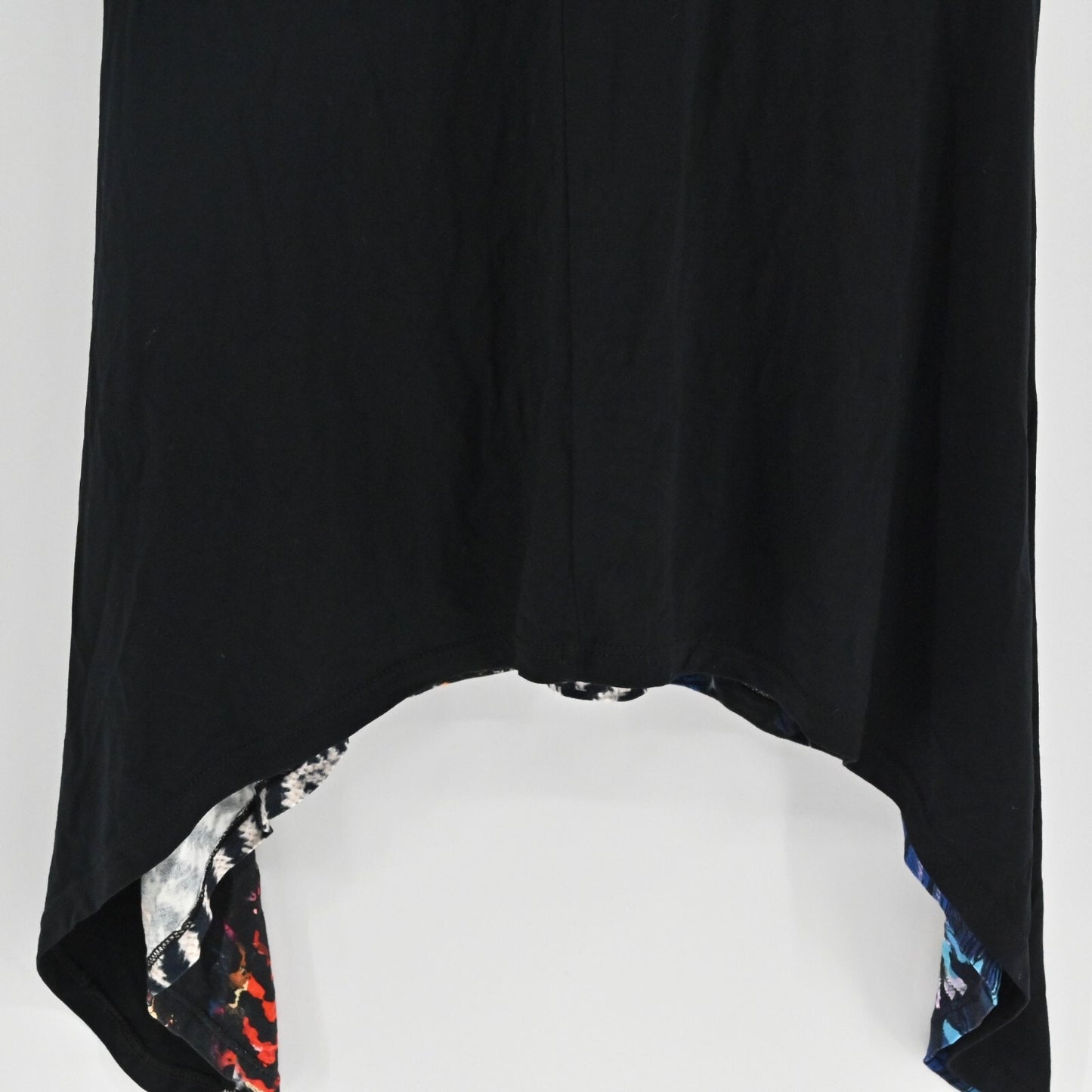 DESIGUAL Womens Asymmetrical Dress Sz S Black Floral Tropical Short Sleeve VNeck