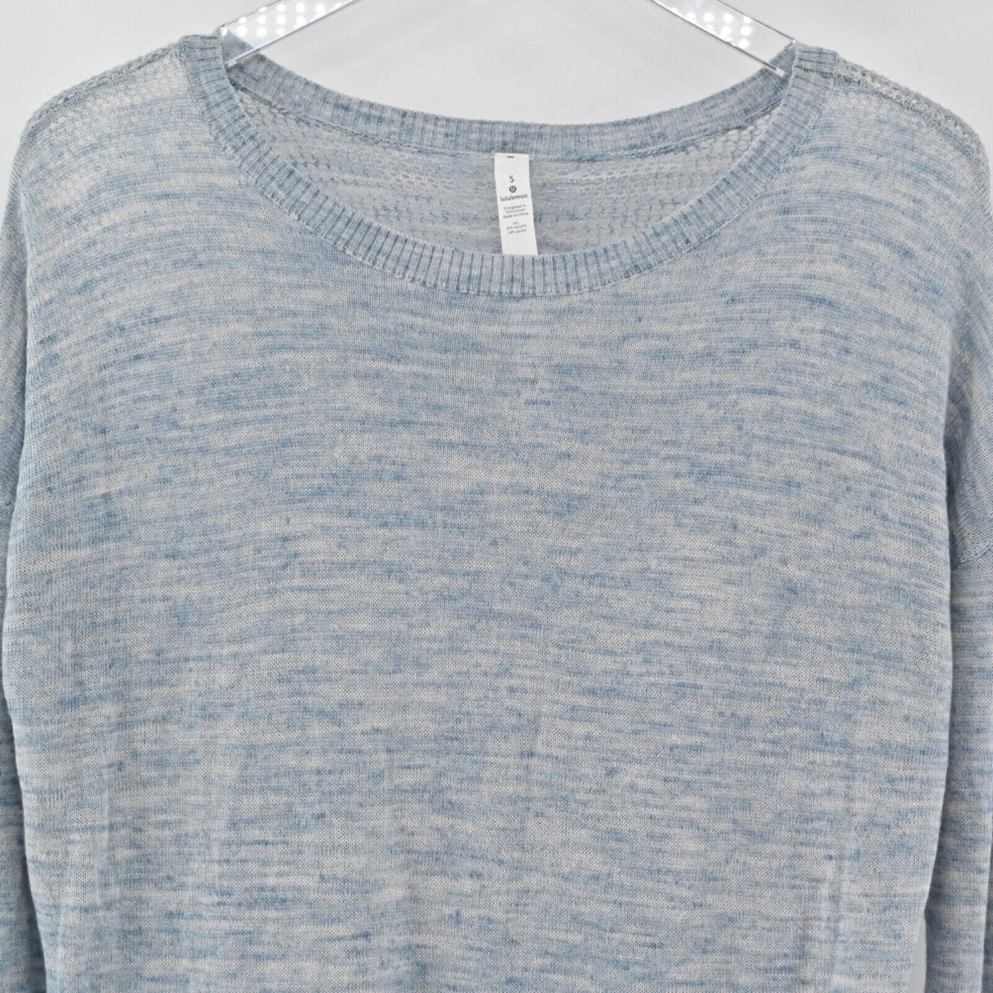 LULULEMON Top Womens Sz S Heather Blue Well Being Crew Sweater Linen Athleisure
