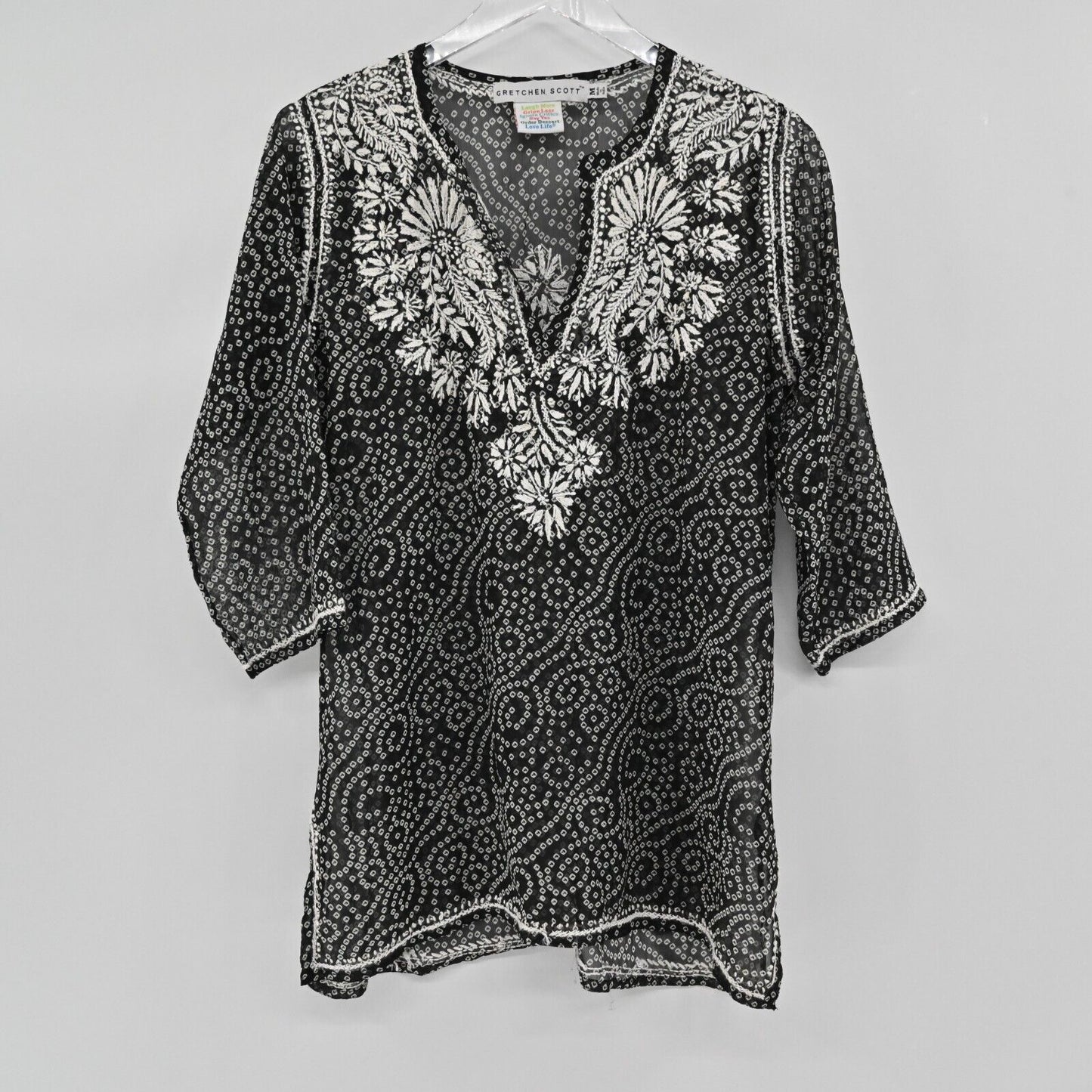 GRETCHEN SCOTT Top Womens Size M Floral Embroidered Split VNeck Printed Tunic
