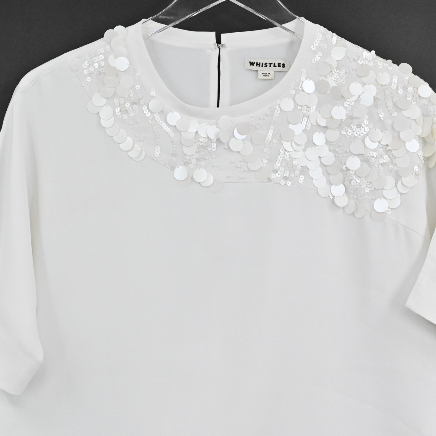 WHISTLES White Sequin Top Womens Size 4 Beaded Embellished Boxy Short Sleeve Tee